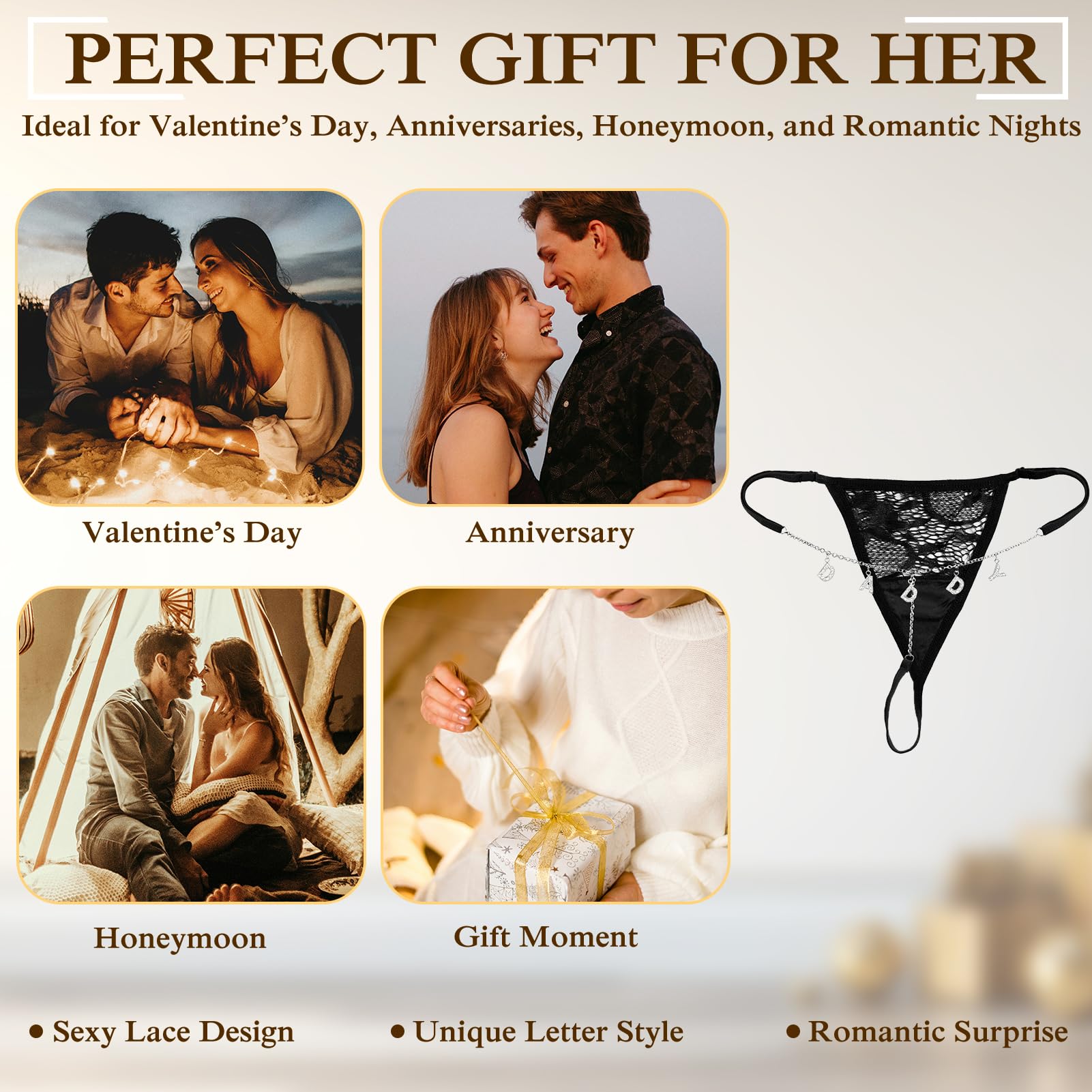 Sexy Underwear for Women, 2 Pack Thong Panties Custom Name or Fun Lettering, Lace&Silk G-String, Adjustable