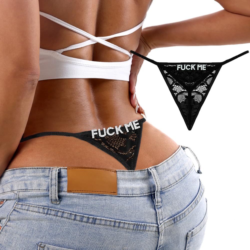 Sexy Underwear for Women, 2 Pack Thong Panties Custom Name or Fun Lettering, Lace&Silk G-String, Adjustable