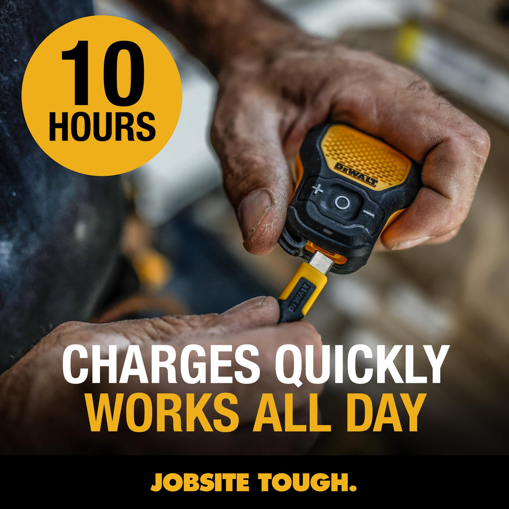 DEWALT Heavy Duty Wearable Bluetooth Speaker Pro Max (New Model) Jobsite Clip-On Mini Speaker w/LED Work Light, IP56 Water Resistant, 12H Runtime, Built-in Mic & Multi-Speaker Link