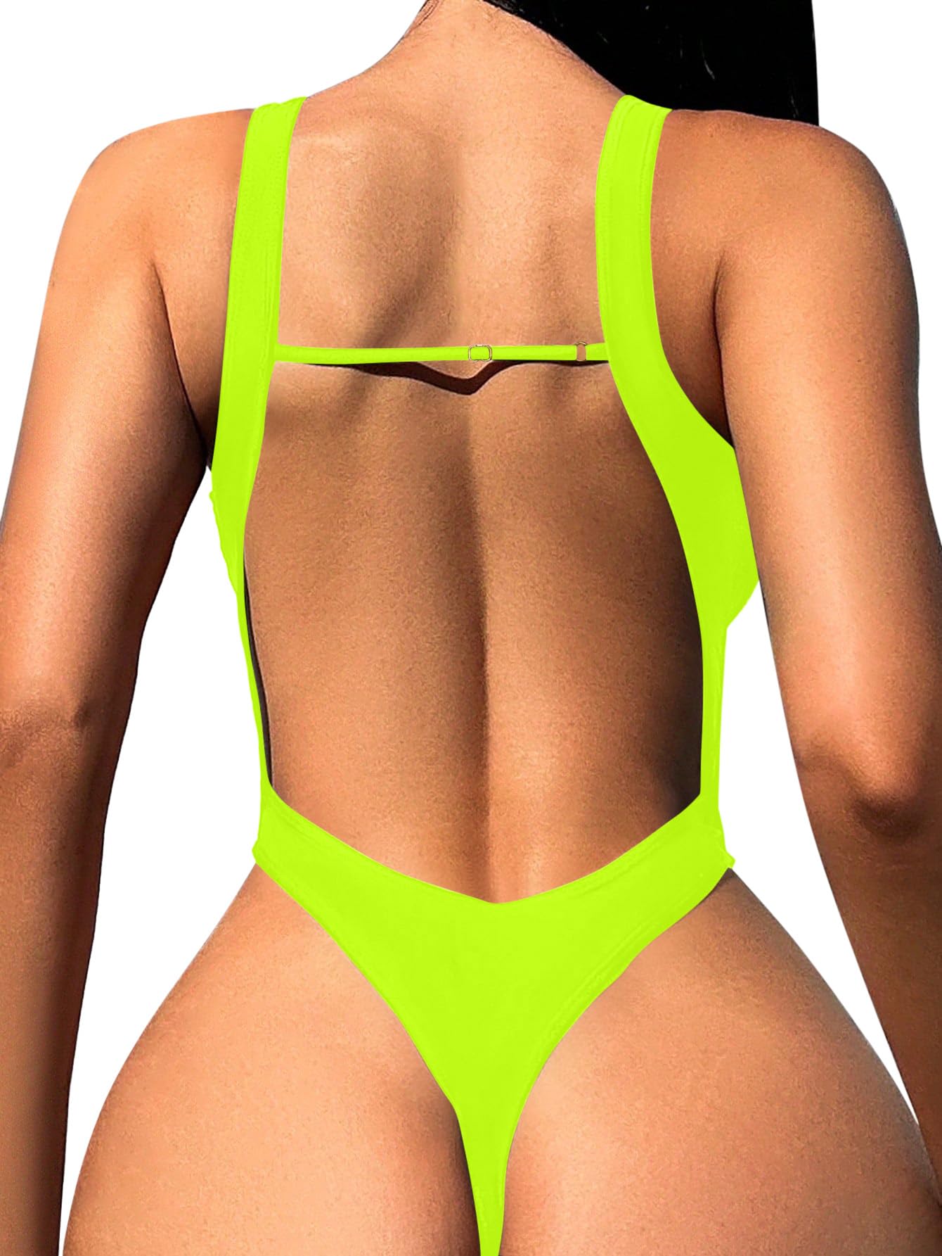 Foxiny Sexy Backless Cheeky High Cut Leg Thong V Neck One Piece Swimsuit