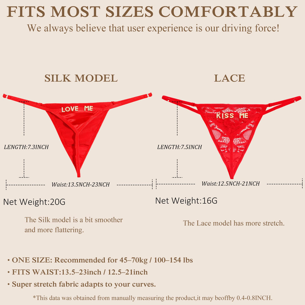 Sexy Underwear for Women, 2 Pack Thong Panties Custom Name or Fun Lettering, Lace&Silk G-String, Adjustable