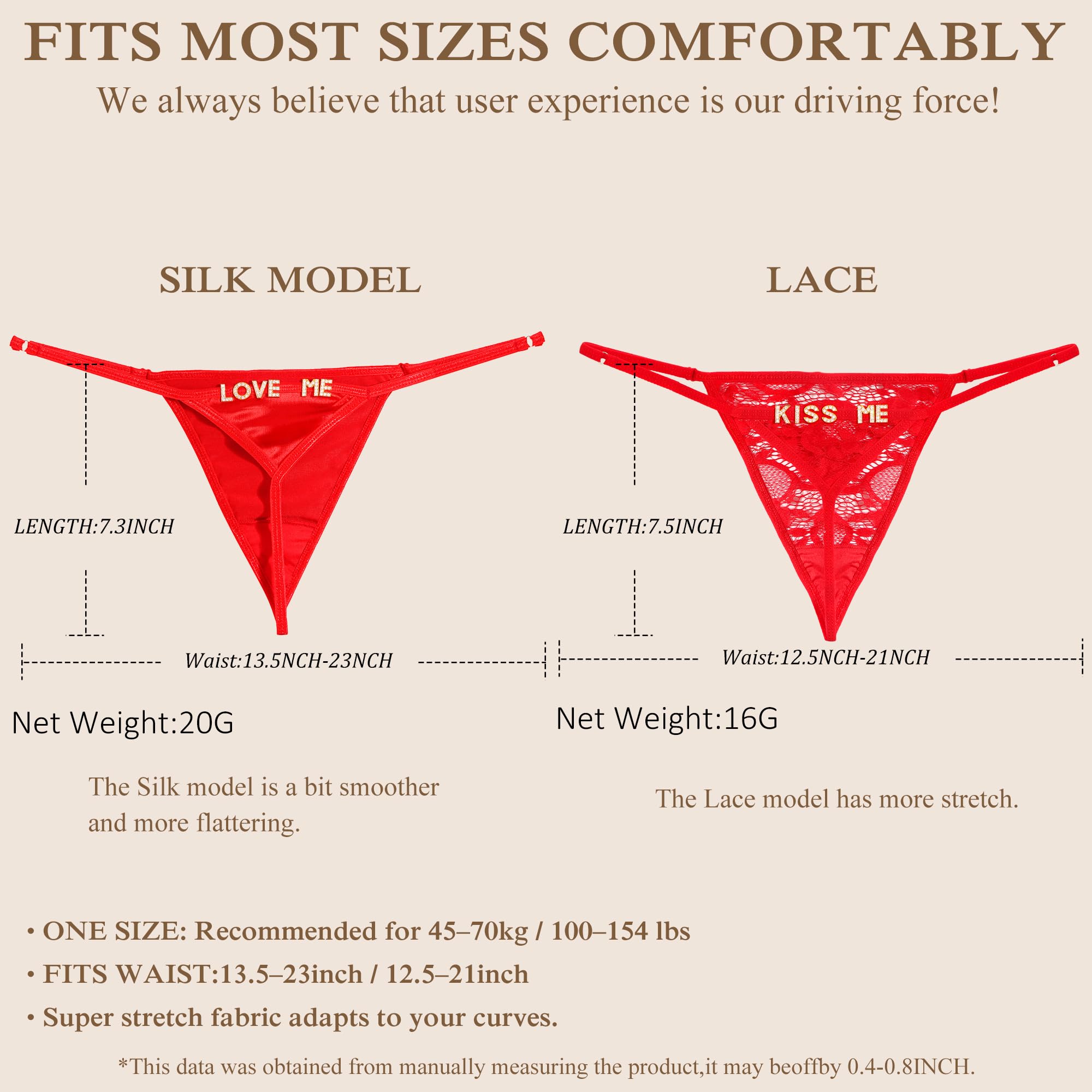 Sexy Underwear for Women, 2 Pack Thong Panties Custom Name or Fun Lettering, Lace&Silk G-String, Adjustable