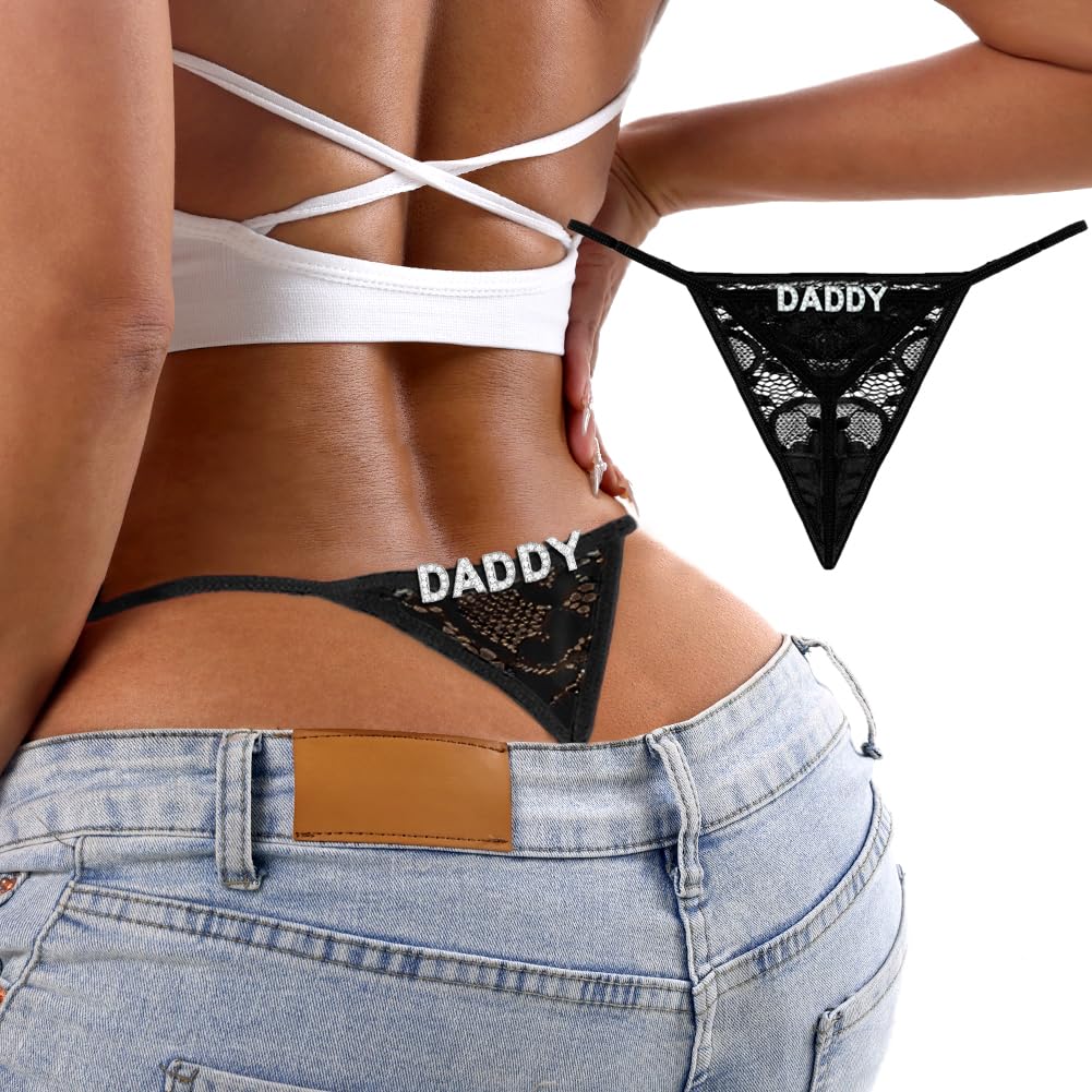 Sexy Underwear for Women, 2 Pack Thong Panties Custom Name or Fun Lettering, Lace&Silk G-String, Adjustable