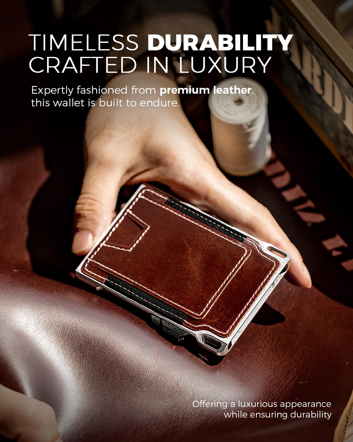LORZOR Slim Tactical Wallet for Men- Minimalist Front Pocket Full Grain Leather Wallet for 10 Cards, RFID Blocking Aluminum Cardholder, Smart Pop Up Card Case, Money Clip, Gift Boxed(DistressBrown)