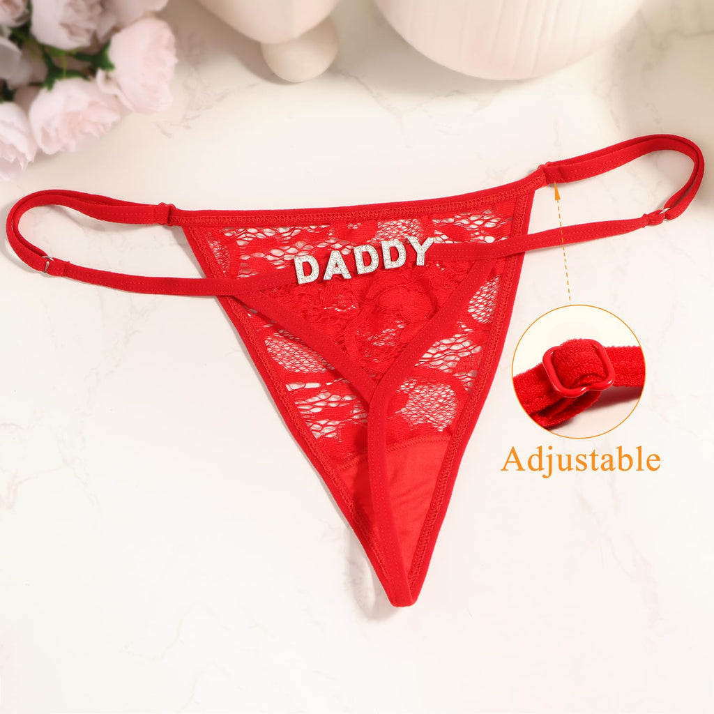 Sexy Underwear for Women, 2 Pack Thong Panties Custom Name or Fun Lettering, Lace&Silk G-String, Adjustable