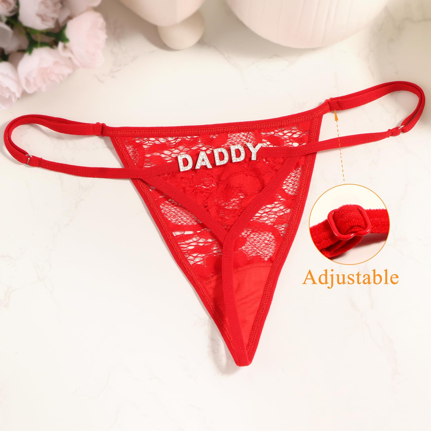 Sexy Underwear for Women, 2 Pack Thong Panties Custom Name or Fun Lettering, Lace&Silk G-String, Adjustable