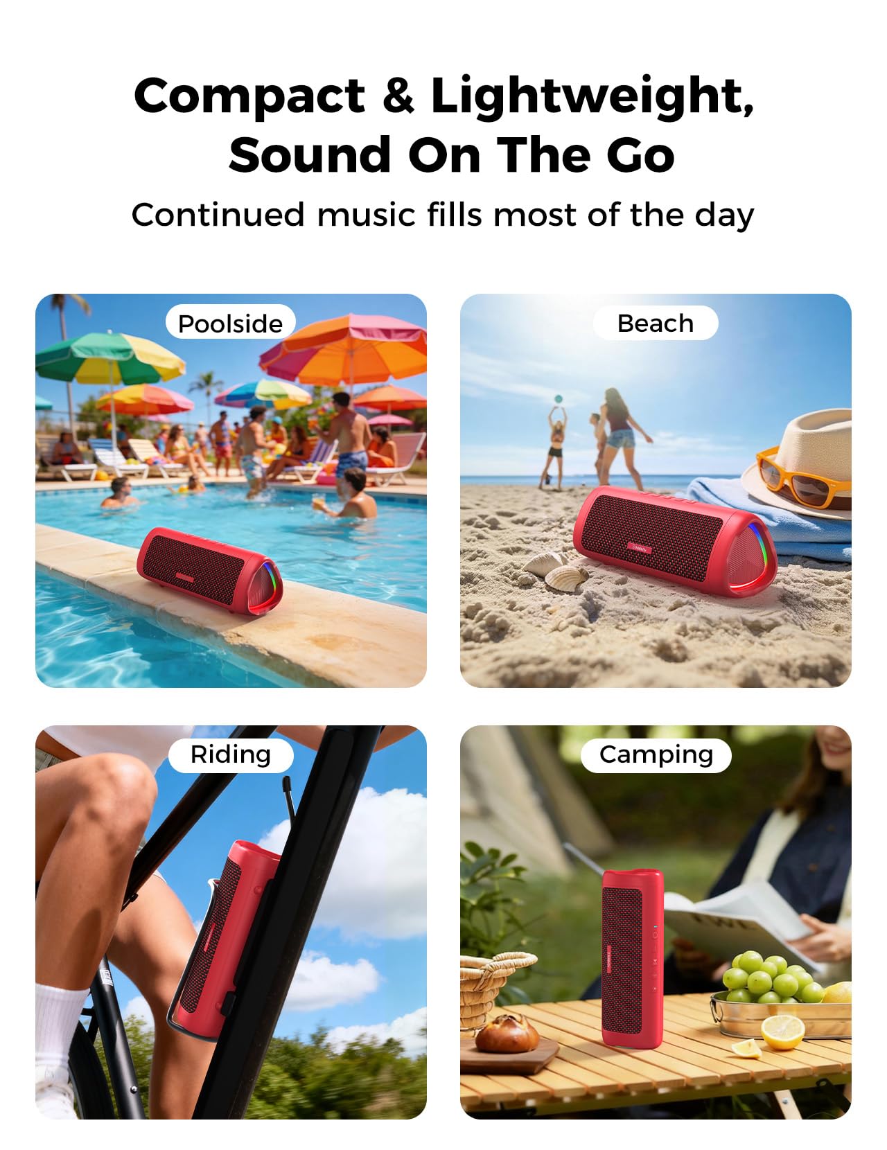 Bluetooth Speaker, 20W HD Sound, Portable Wireless, IPX5 Waterproof, Up to 24H Playtime, TWS Pairing, for Home/Party/Outdoor/Camping/Beach Essentials, Electronic Gadgets, Birthday Gift (Black)