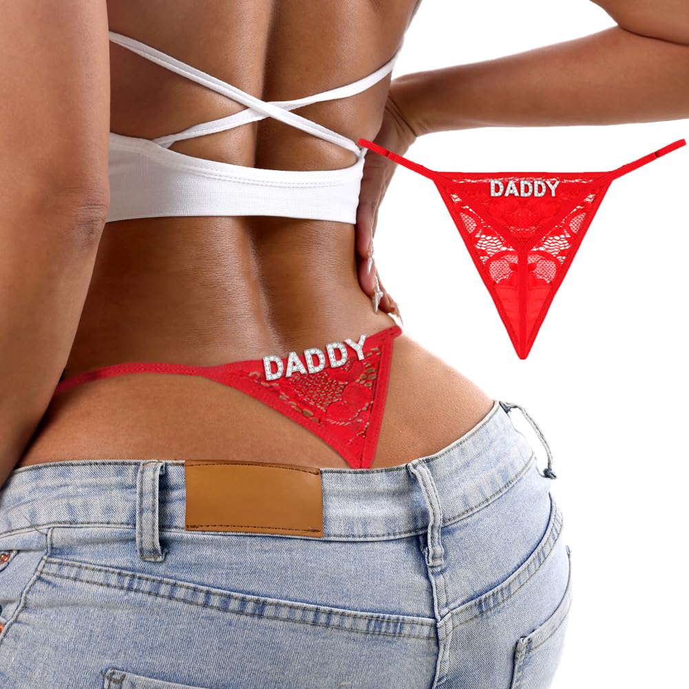 Sexy Underwear for Women, 2 Pack Thong Panties Custom Name or Fun Lettering, Lace&Silk G-String, Adjustable