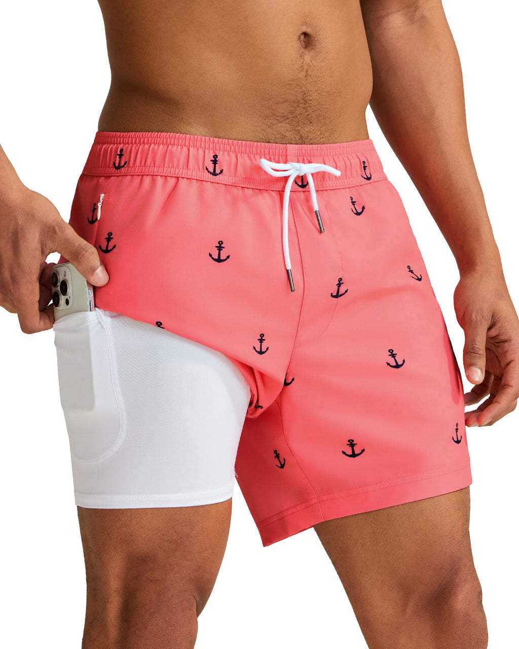 maamgic Mens Swim Trunks with Compression Liner 5 Inch, Quick Dry Bathing Suit with Zipper Pockets, No-Chafing Swim Shorts