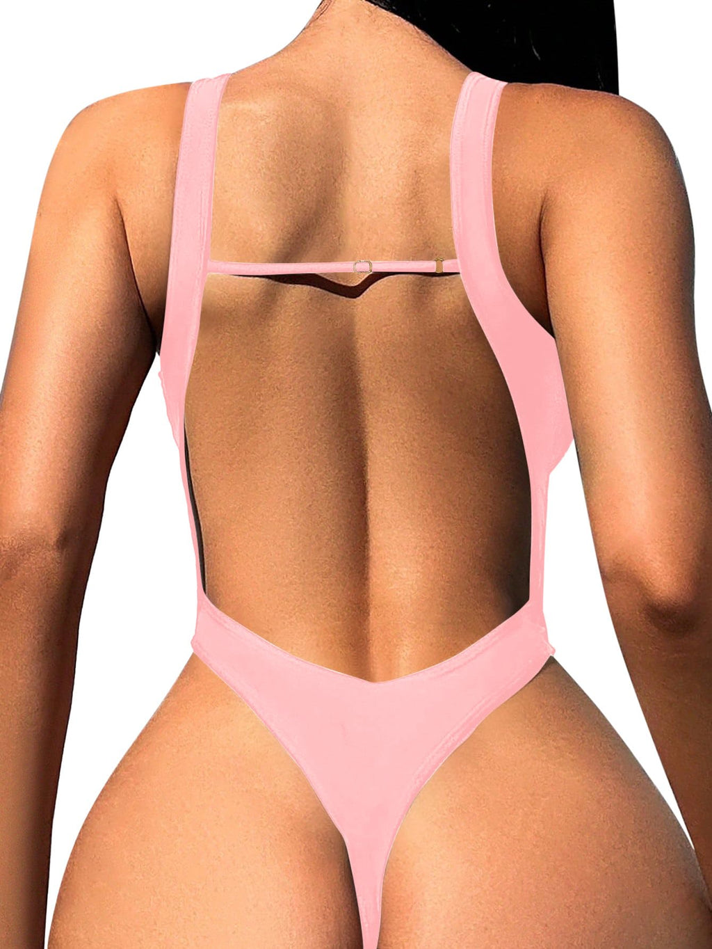 Foxiny Sexy Backless Cheeky High Cut Leg Thong V Neck One Piece Swimsuit