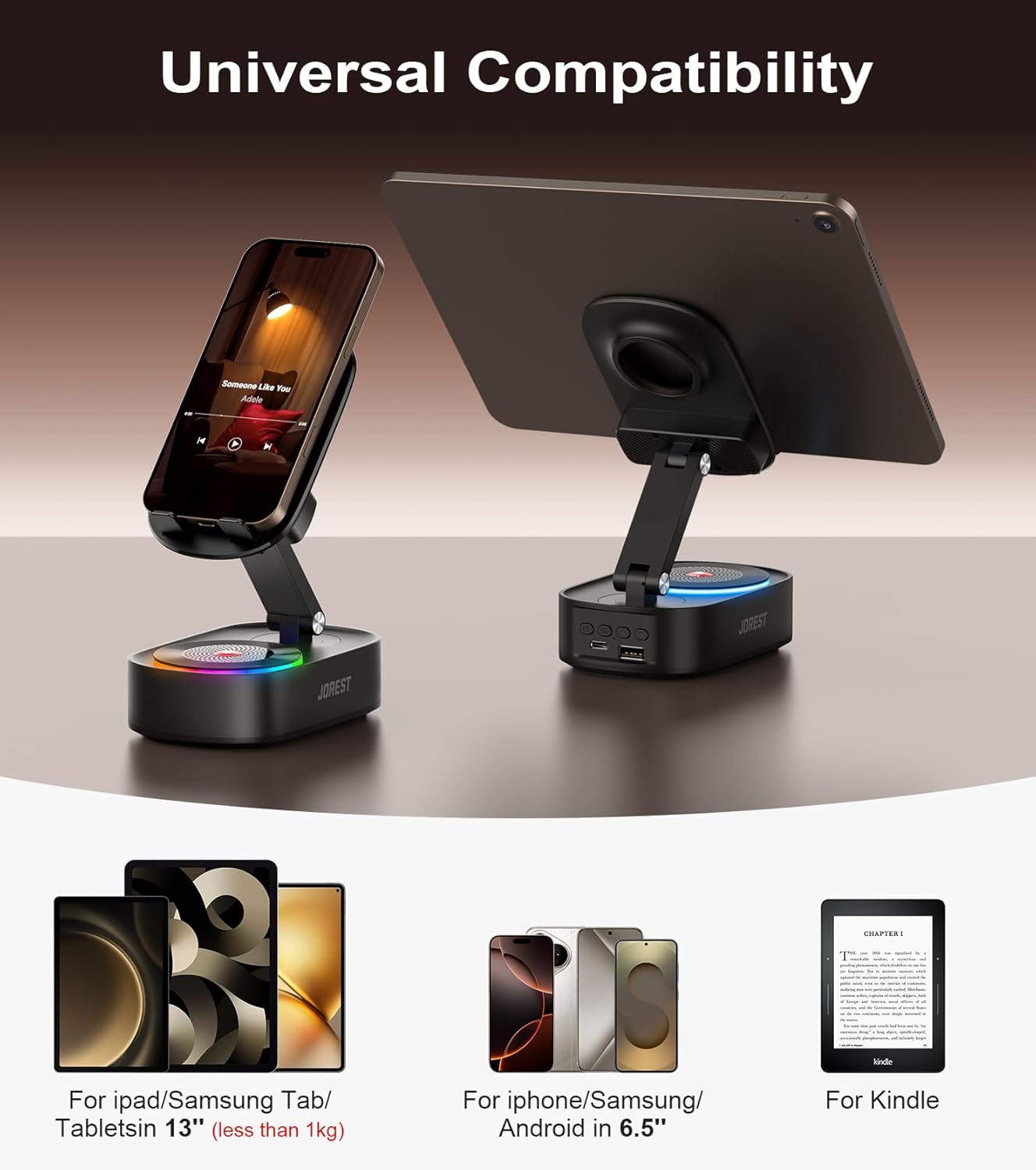 Jorest Wireless Induction Speaker, Cell Phone Stand with Bluetooth Audio, Phone Speaker Amplifier Foldable for iPhone, Android, iPad, Birthday Gifts for Men Women Teenage Boy Dad Father