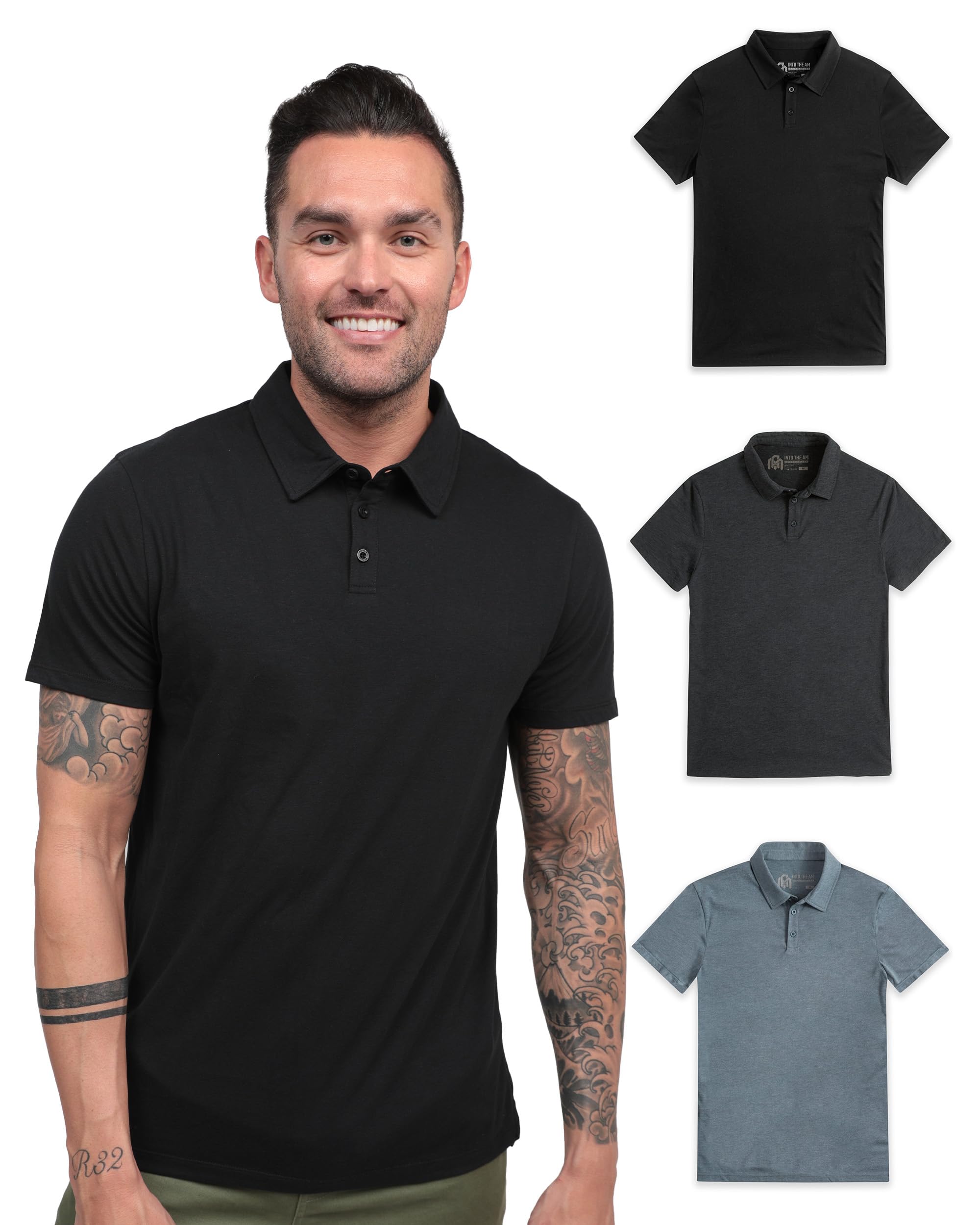 INTO THE AM Polo Shirts for Men - Soft Cotton Slim Fit Short Sleeve Collared Shirt Men S - 4XL Fitted Polos
