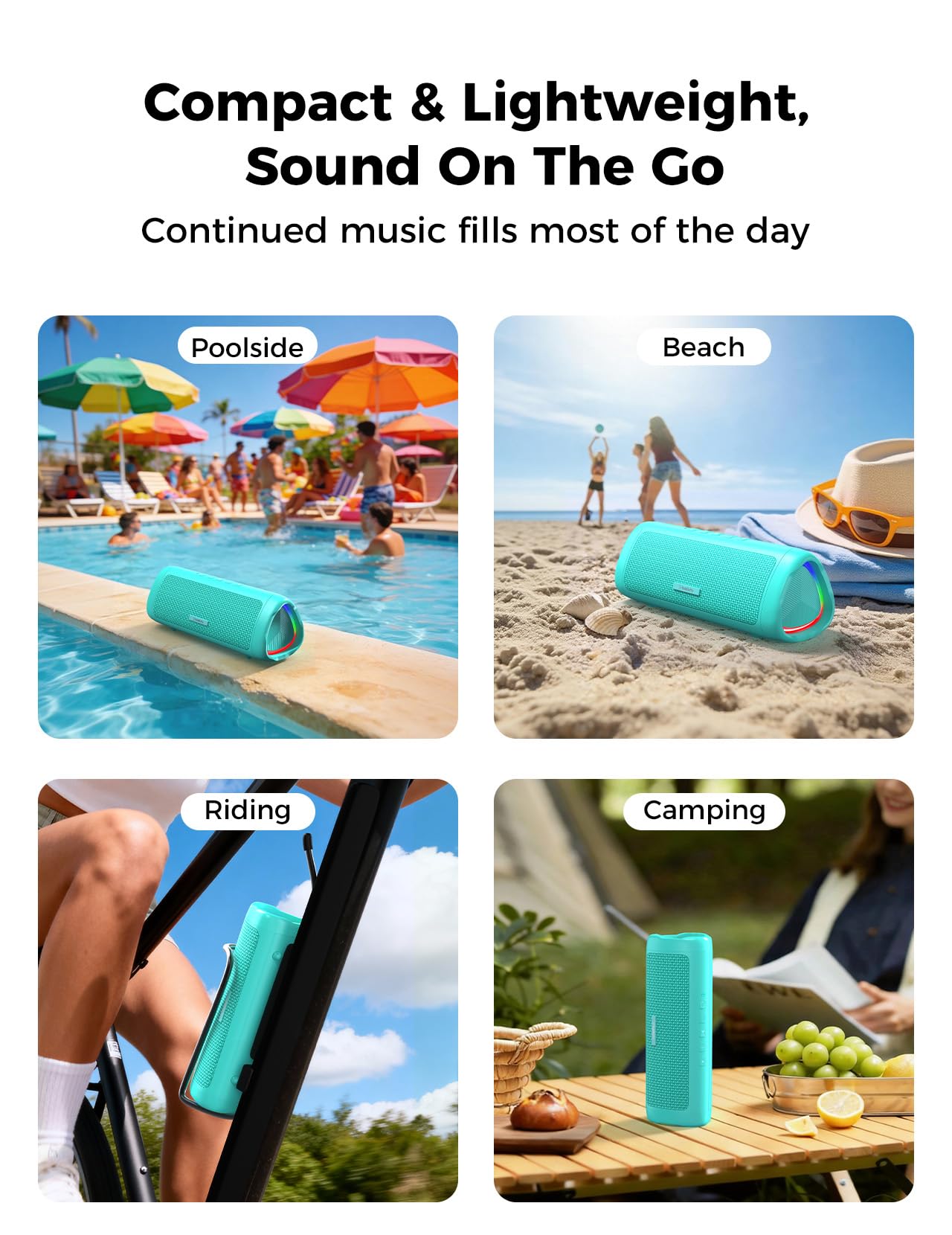 Bluetooth Speaker, 20W HD Sound, Portable Wireless, IPX5 Waterproof, Up to 24H Playtime, TWS Pairing, for Home/Party/Outdoor/Camping/Beach Essentials, Electronic Gadgets, Birthday Gift (Black)