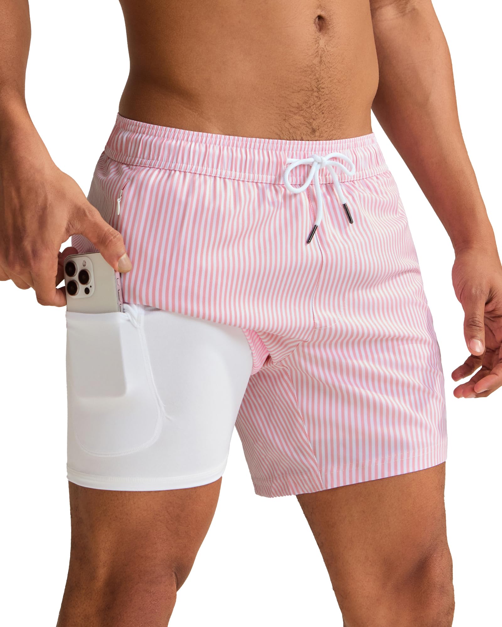 maamgic Mens Swim Trunks with Compression Liner 5 Inch, Quick Dry Bathing Suit with Zipper Pockets, No-Chafing Swim Shorts