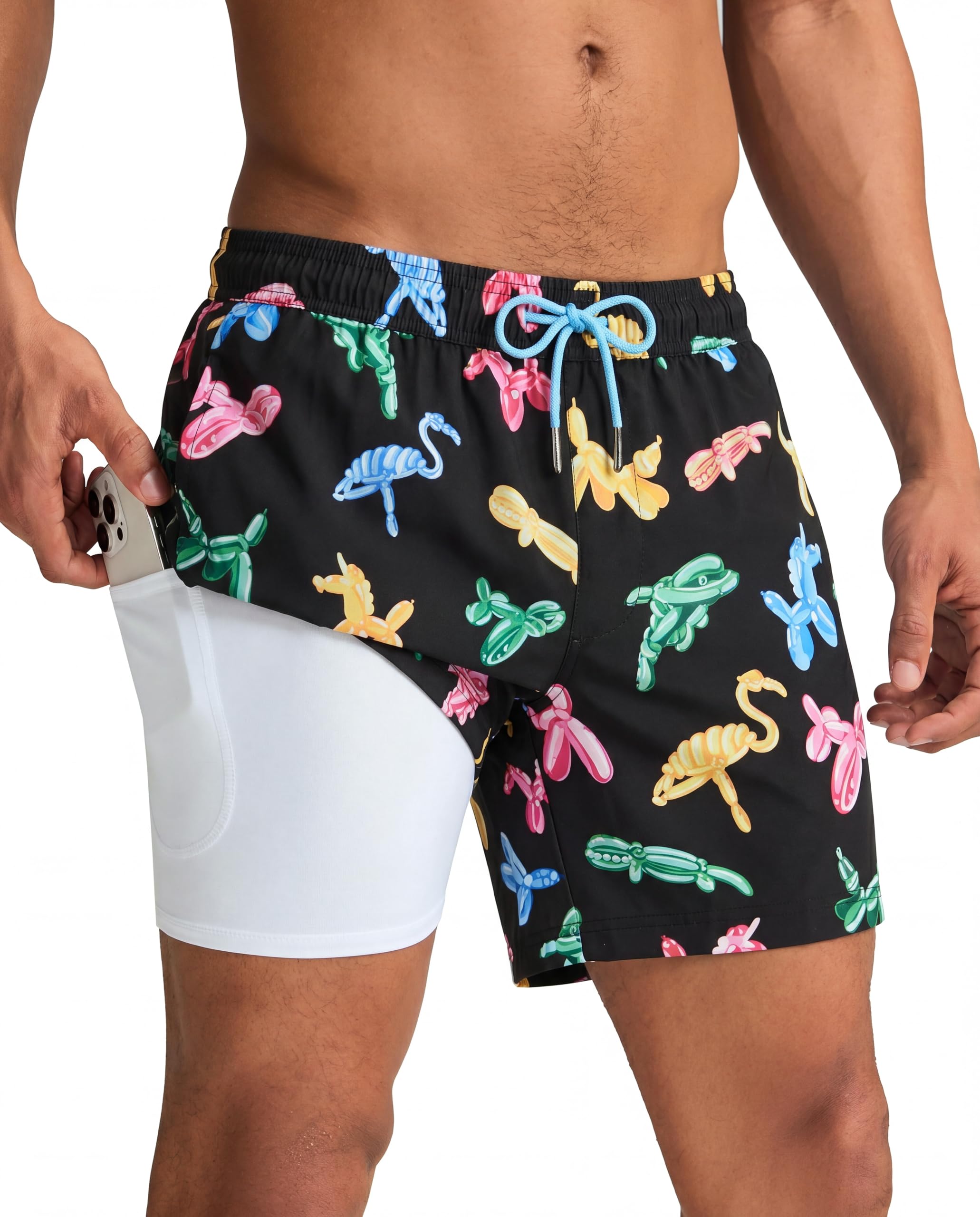 maamgic Mens Swim Trunks with Compression Liner 5 Inch, Quick Dry Bathing Suit with Zipper Pockets, No-Chafing Swim Shorts