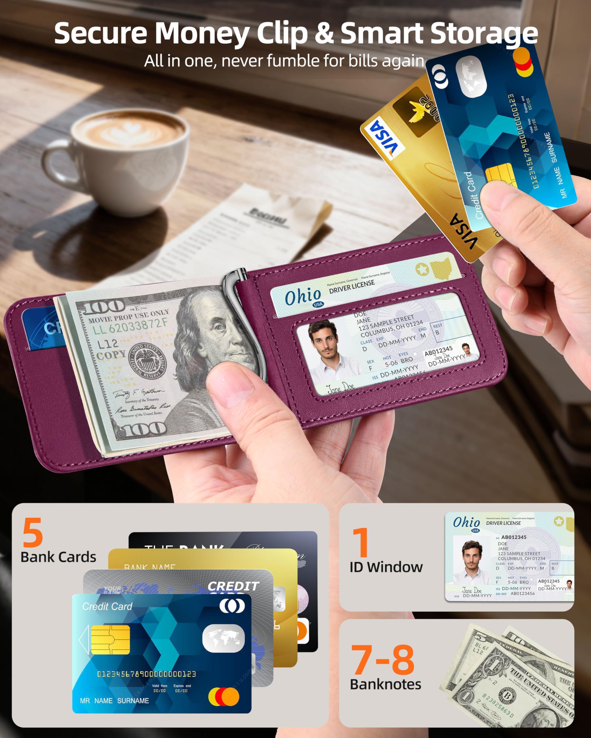 ExtreLife For Magsafe Wallet with Money Clip, Strongest Magnetic Wallet for iPhone 17/16/15/14/13/12 Series, Adjustable Stand, ID Window, 5 Card Holder, RFID Blocking, Not for 13/12 Mini, Black
