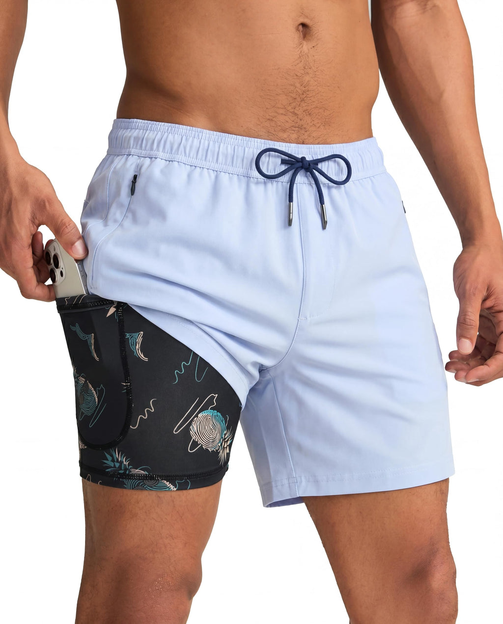 maamgic Mens Swim Trunks with Compression Liner 5 Inch, Quick Dry Bathing Suit with Zipper Pockets, No-Chafing Swim Shorts