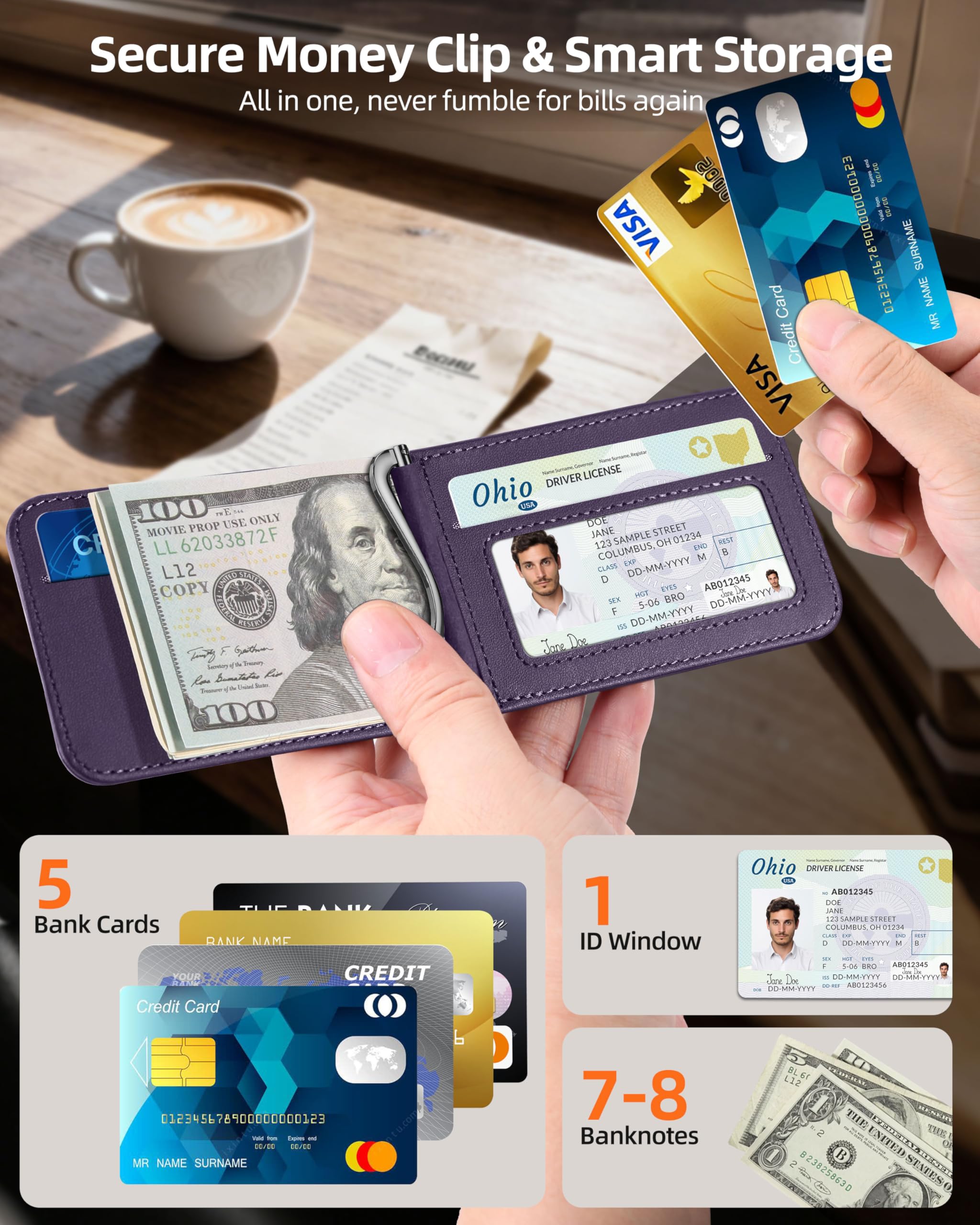 ExtreLife For Magsafe Wallet with Money Clip, Strongest Magnetic Wallet for iPhone 17/16/15/14/13/12 Series, Adjustable Stand, ID Window, 5 Card Holder, RFID Blocking, Not for 13/12 Mini, Black