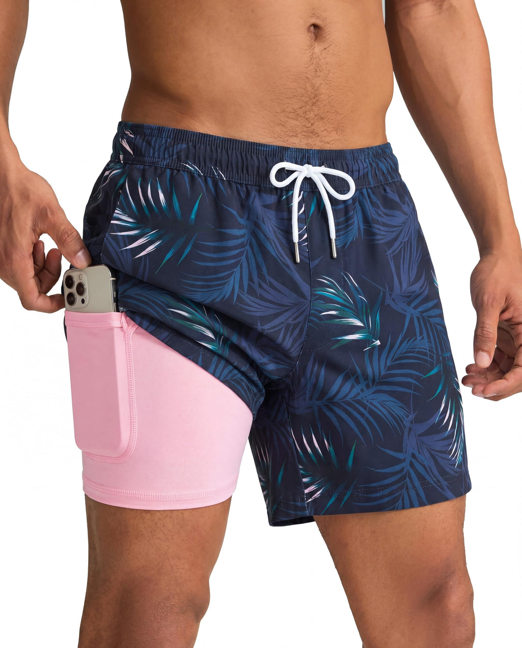 maamgic Mens Swim Trunks with Compression Liner 5 Inch, Quick Dry Bathing Suit with Zipper Pockets, No-Chafing Swim Shorts