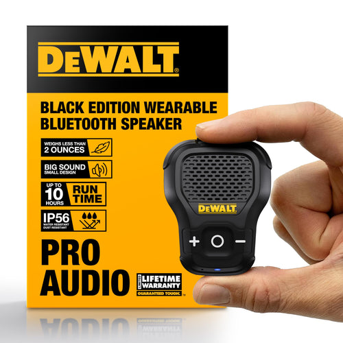 DEWALT Heavy Duty Wearable Bluetooth Speaker Pro Max (New Model) Jobsite Clip-On Mini Speaker w/LED Work Light, IP56 Water Resistant, 12H Runtime, Built-in Mic & Multi-Speaker Link
