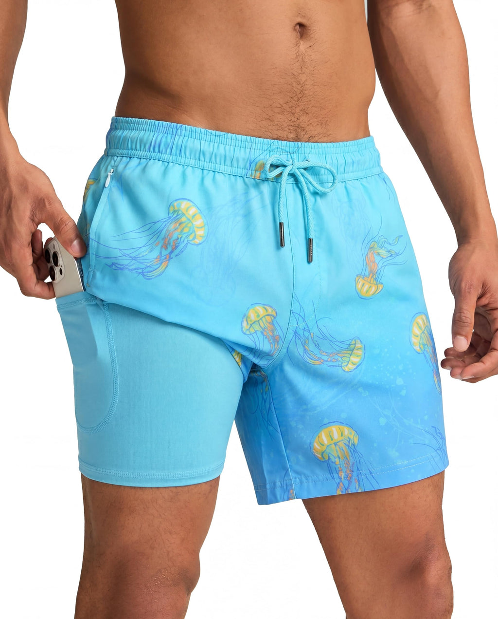 maamgic Mens Swim Trunks with Compression Liner 5 Inch, Quick Dry Bathing Suit with Zipper Pockets, No-Chafing Swim Shorts