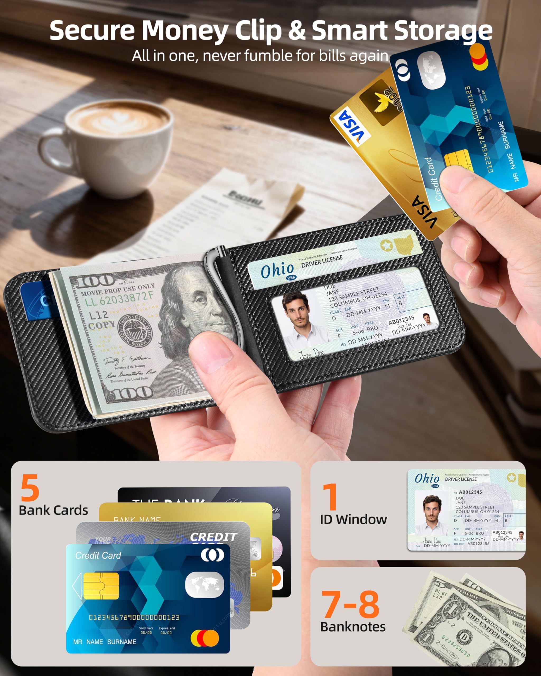 ExtreLife For Magsafe Wallet with Money Clip, Strongest Magnetic Wallet for iPhone 17/16/15/14/13/12 Series, Adjustable Stand, ID Window, 5 Card Holder, RFID Blocking, Not for 13/12 Mini, Black