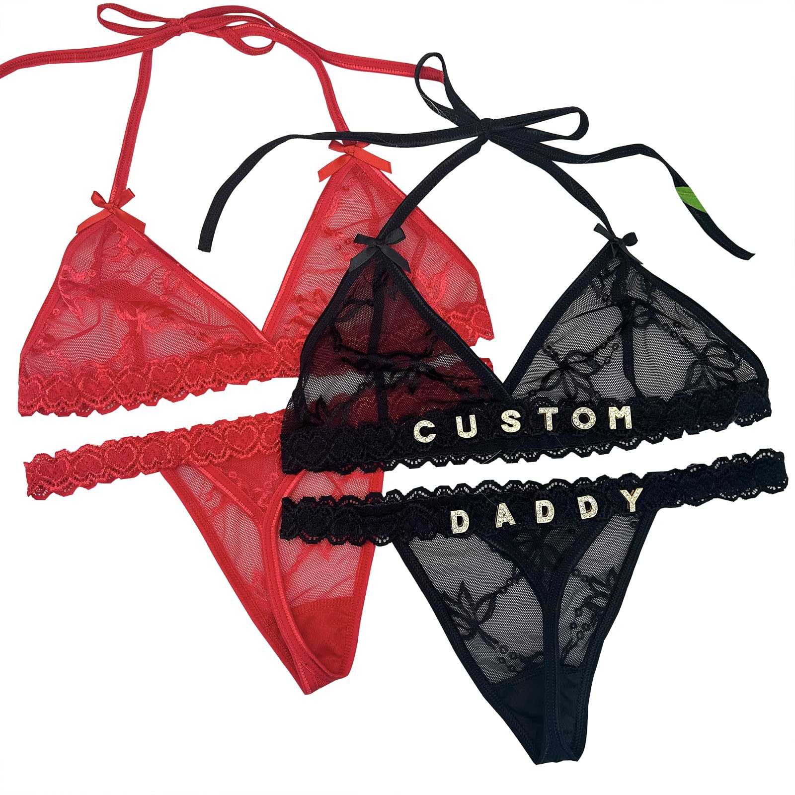 Personalized Thongs with Name - Custom Thong with Name Bra Set, Personalized Gifts, Custom Funny Name Underwear