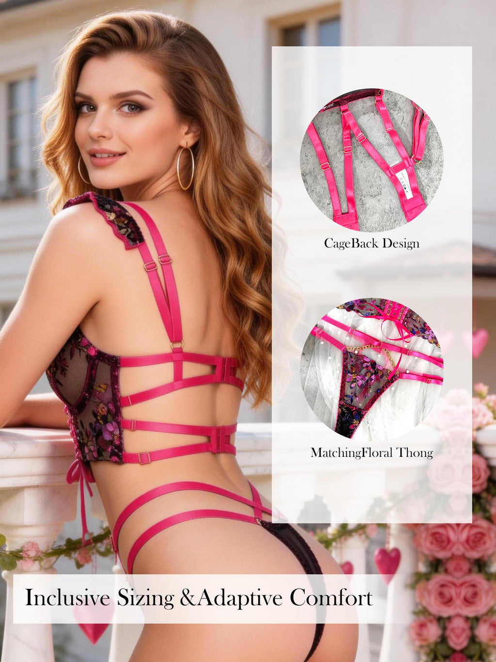 HELLOLAGIRL Women Lingerie Set with Matching Bra and Panty 2 Piece Lace Teddy Babydoll
