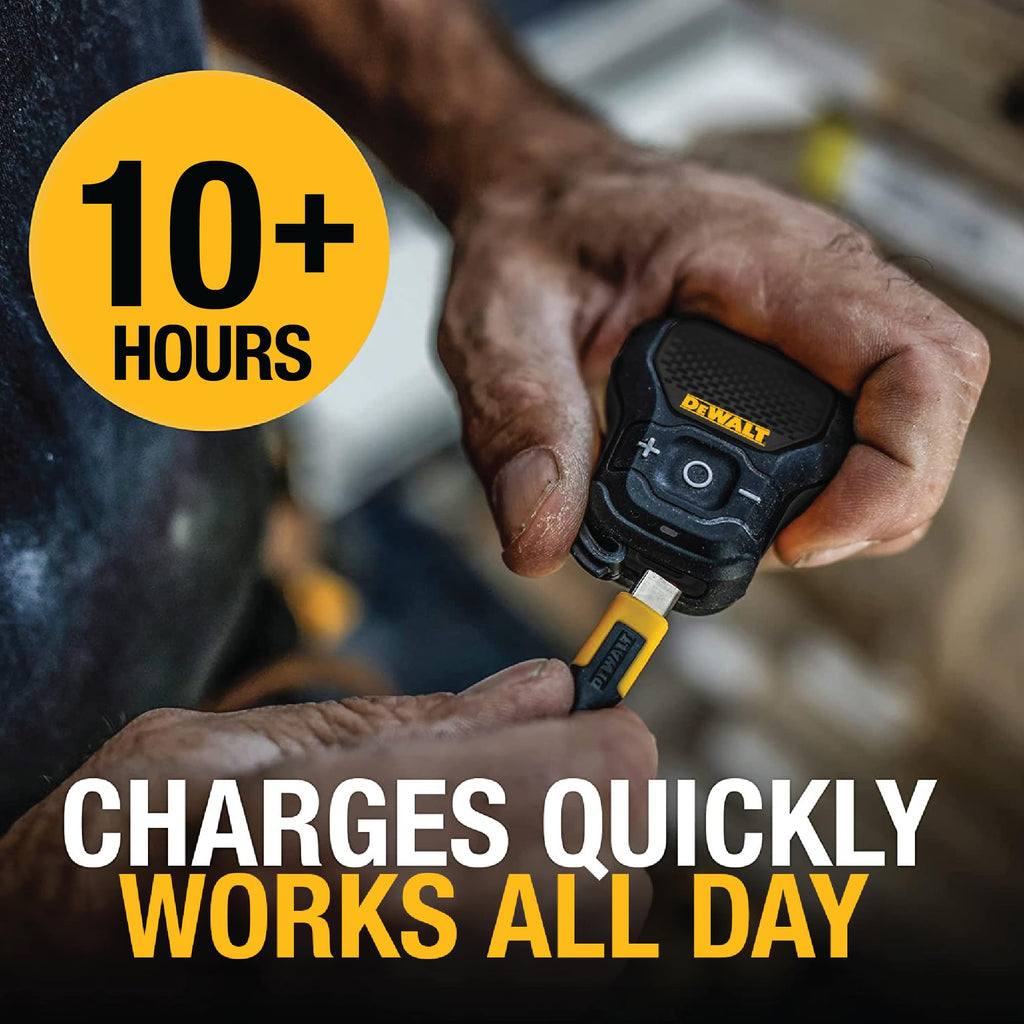 DEWALT Heavy Duty Wearable Bluetooth Speaker Pro Max (New Model) Jobsite Clip-On Mini Speaker w/LED Work Light, IP56 Water Resistant, 12H Runtime, Built-in Mic & Multi-Speaker Link