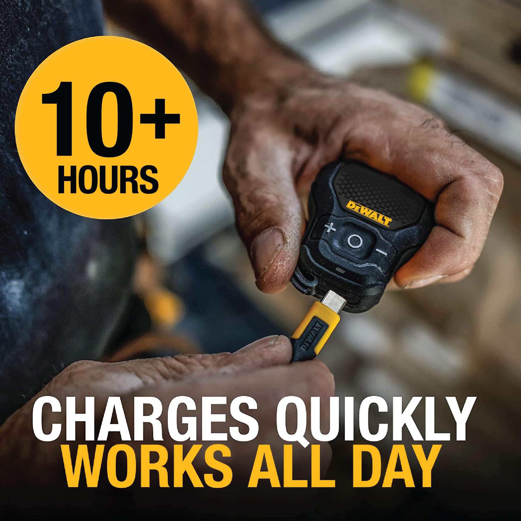 DEWALT Heavy Duty Wearable Bluetooth Speaker Pro Max (New Model) Jobsite Clip-On Mini Speaker w/LED Work Light, IP56 Water Resistant, 12H Runtime, Built-in Mic & Multi-Speaker Link