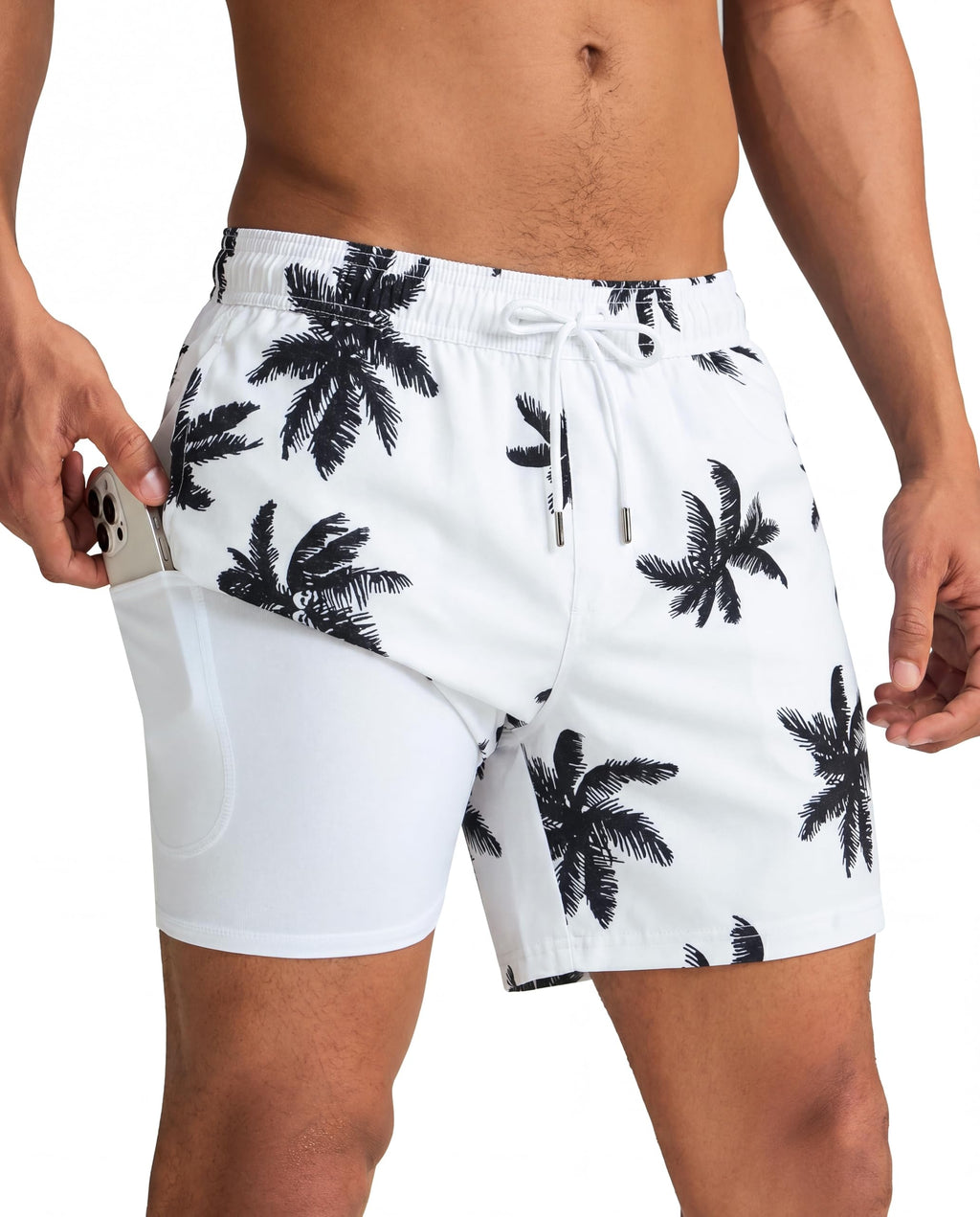 maamgic Mens Swim Trunks with Compression Liner 5 Inch, Quick Dry Bathing Suit with Zipper Pockets, No-Chafing Swim Shorts