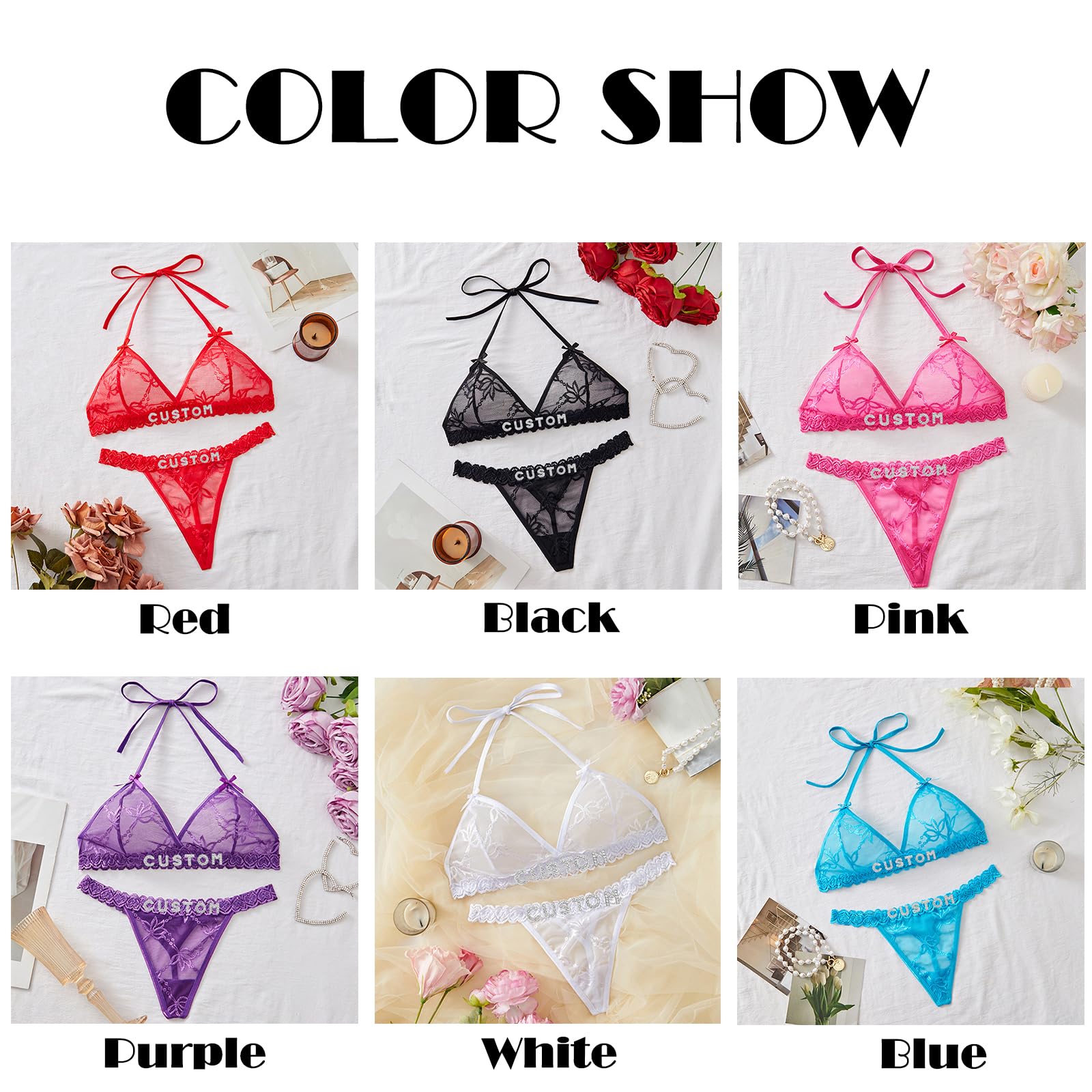 Personalized Thongs with Name - Custom Thong with Name Bra Set, Personalized Gifts, Custom Funny Name Underwear