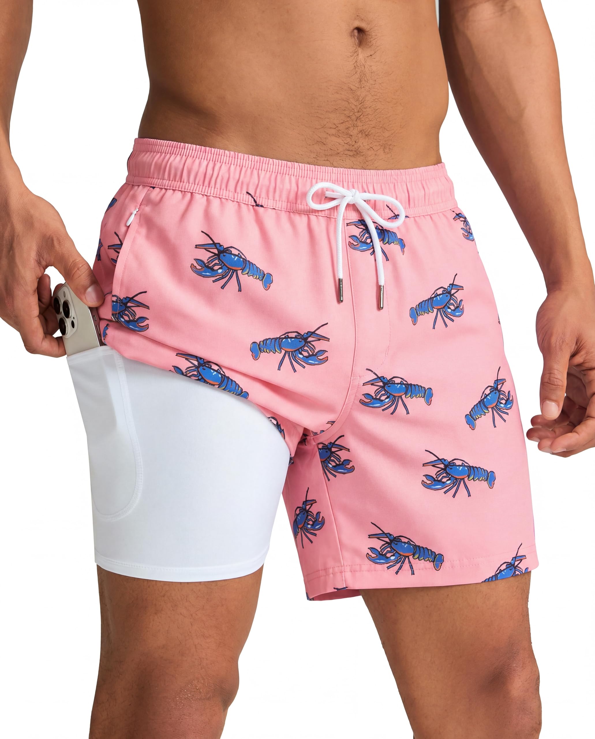 maamgic Mens Swim Trunks with Compression Liner 5 Inch, Quick Dry Bathing Suit with Zipper Pockets, No-Chafing Swim Shorts