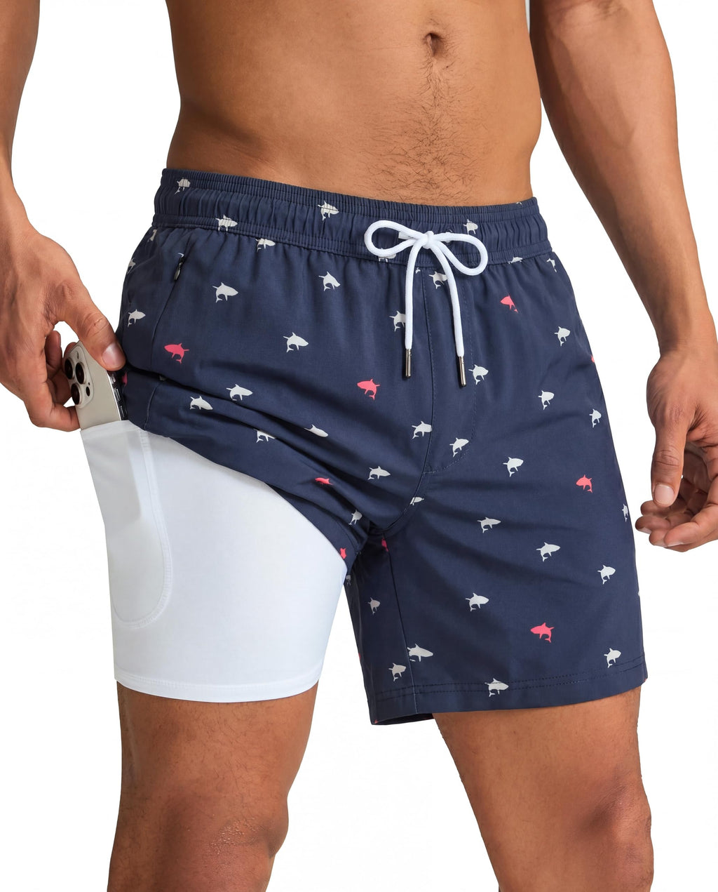 maamgic Mens Swim Trunks with Compression Liner 5 Inch, Quick Dry Bathing Suit with Zipper Pockets, No-Chafing Swim Shorts