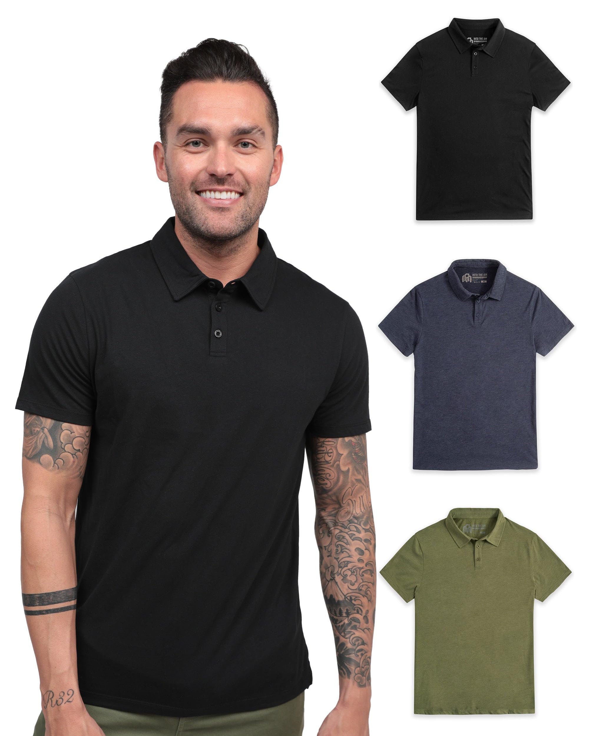 INTO THE AM Polo Shirts for Men - Soft Cotton Slim Fit Short Sleeve Collared Shirt Men S - 4XL Fitted Polos
