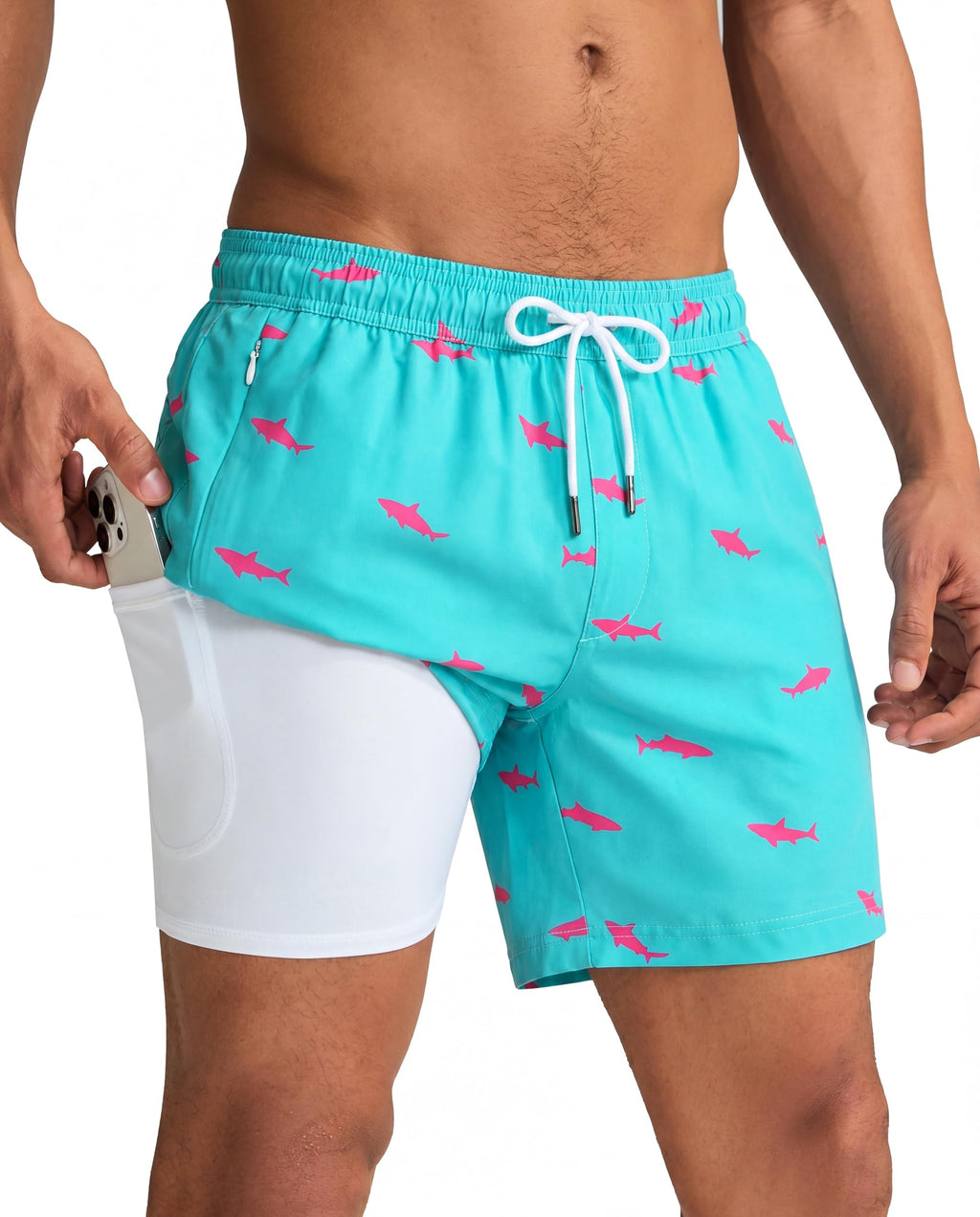 maamgic Mens Swim Trunks with Compression Liner 5 Inch, Quick Dry Bathing Suit with Zipper Pockets, No-Chafing Swim Shorts