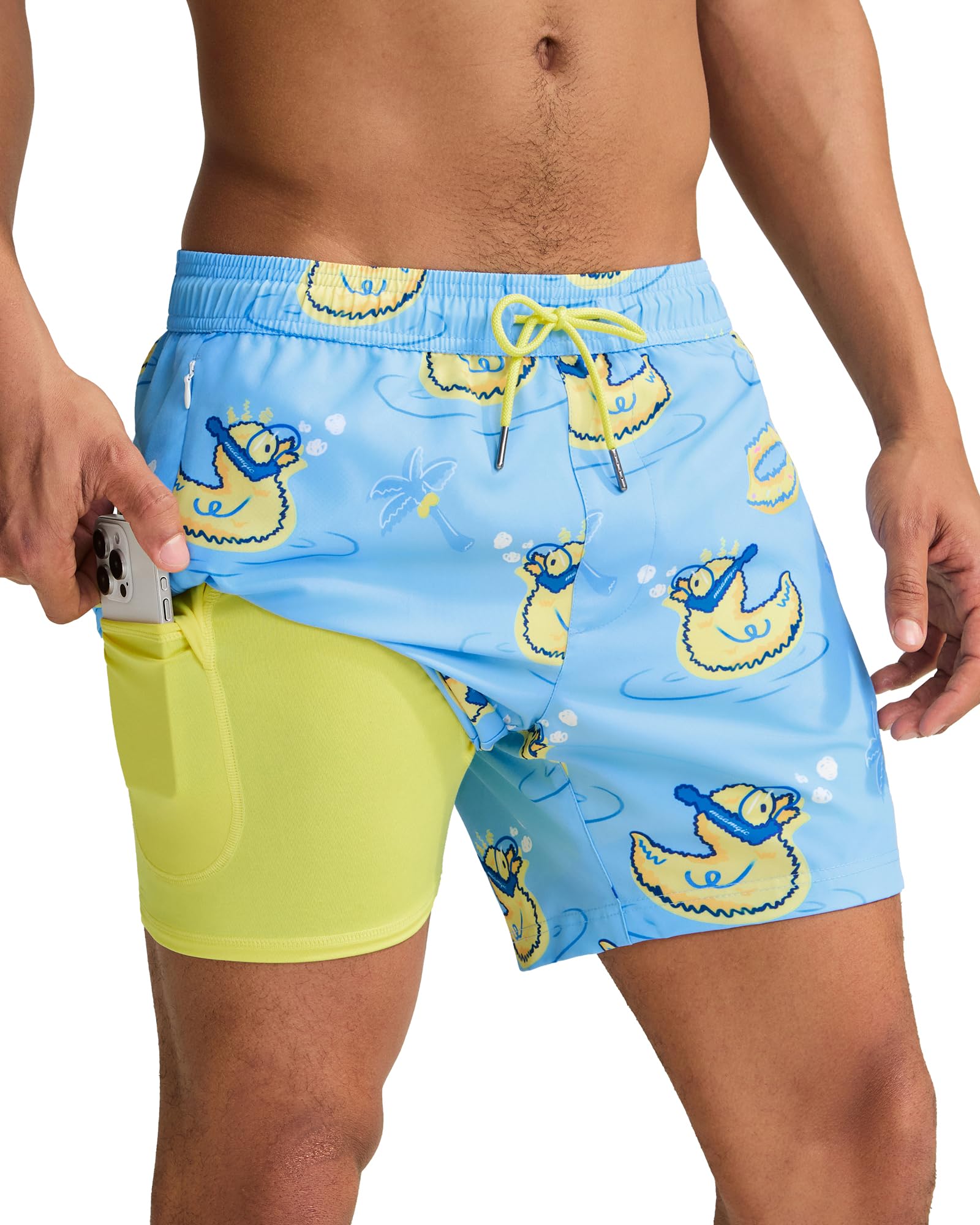 maamgic Mens Swim Trunks with Compression Liner 5 Inch, Quick Dry Bathing Suit with Zipper Pockets, No-Chafing Swim Shorts