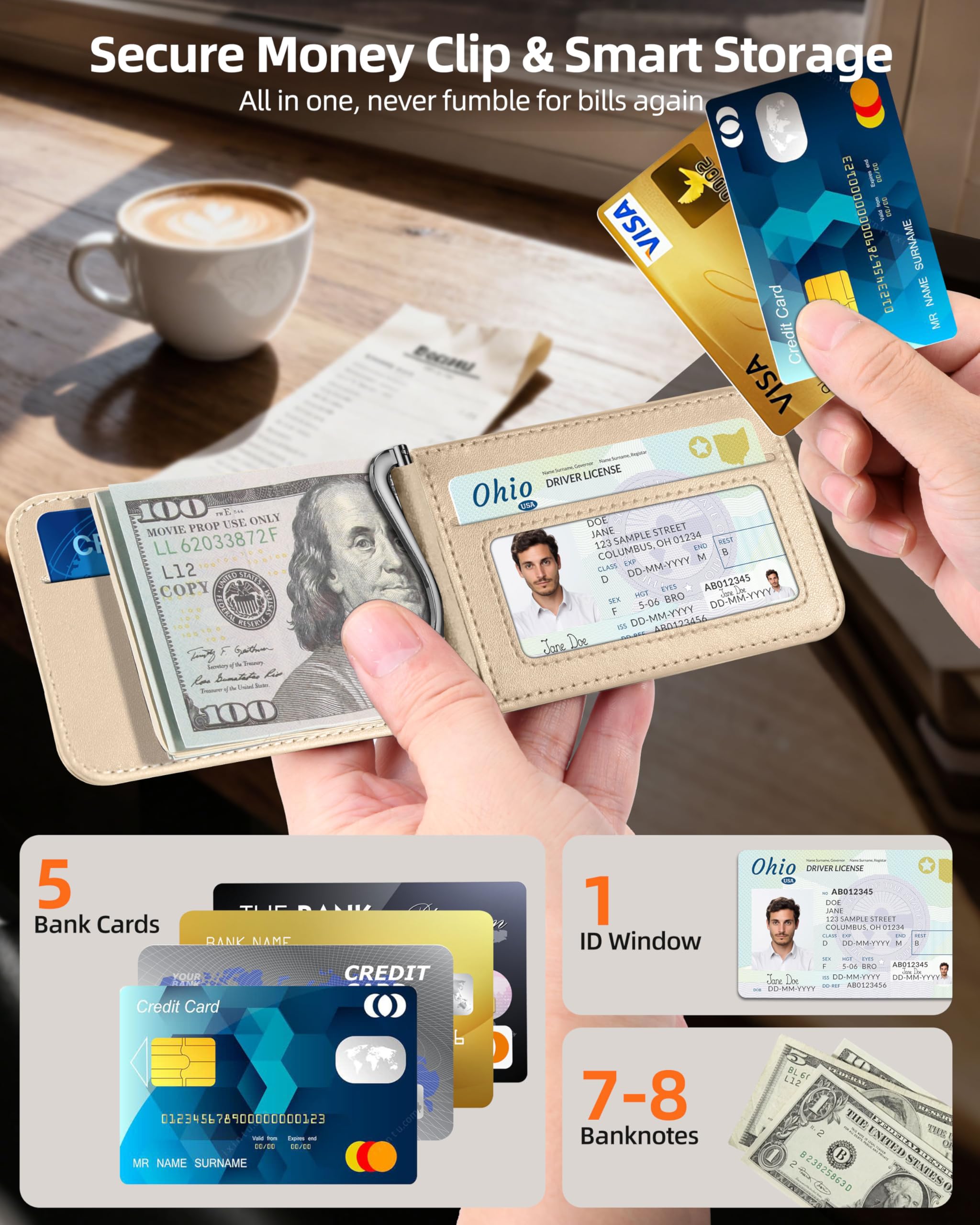 ExtreLife For Magsafe Wallet with Money Clip, Strongest Magnetic Wallet for iPhone 17/16/15/14/13/12 Series, Adjustable Stand, ID Window, 5 Card Holder, RFID Blocking, Not for 13/12 Mini, Black