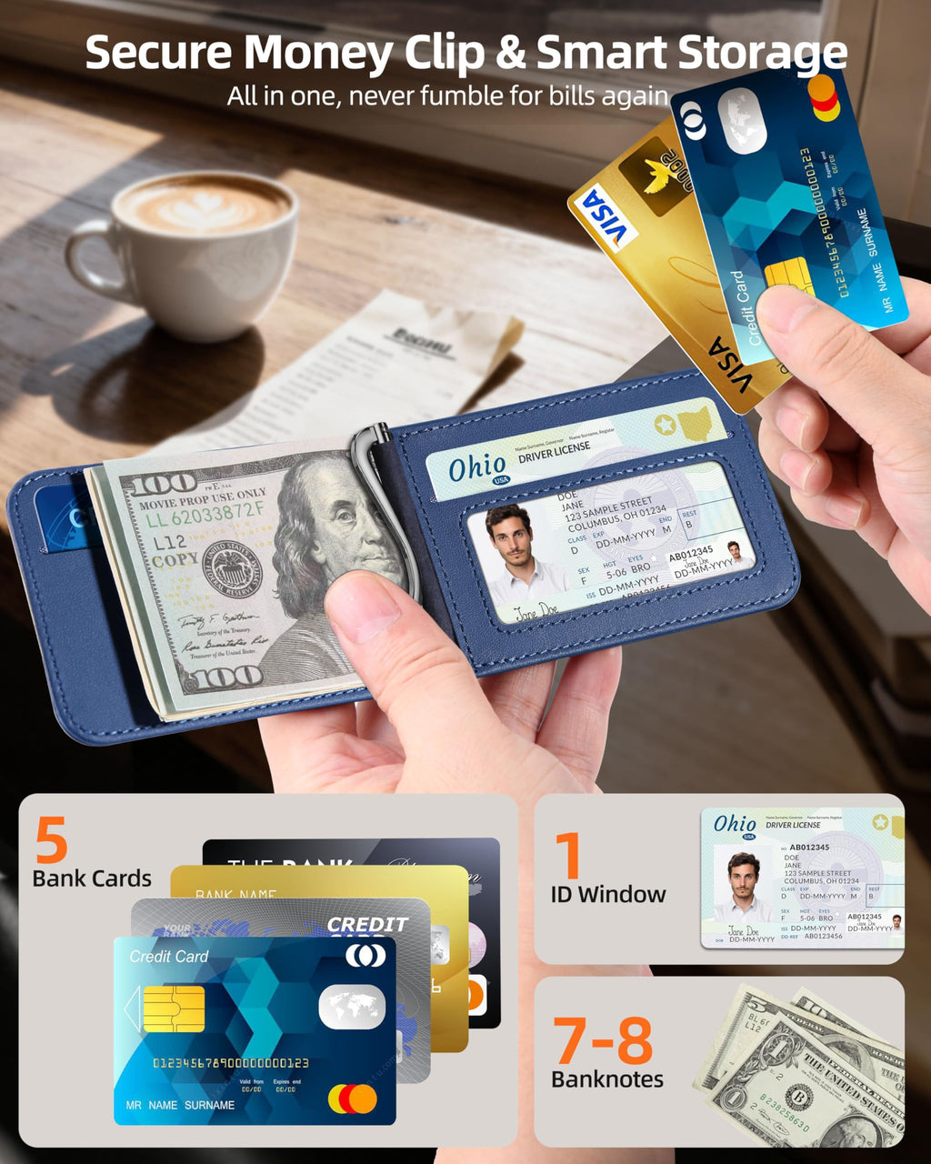 ExtreLife For Magsafe Wallet with Money Clip, Strongest Magnetic Wallet for iPhone 17/16/15/14/13/12 Series, Adjustable Stand, ID Window, 5 Card Holder, RFID Blocking, Not for 13/12 Mini, Black