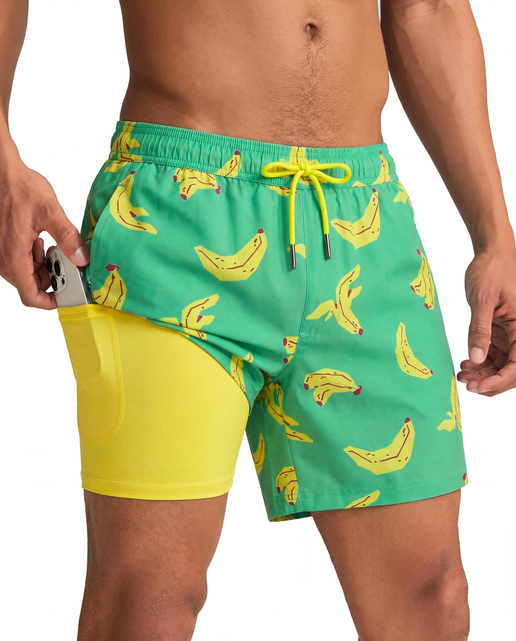 maamgic Mens Swim Trunks with Compression Liner 5 Inch, Quick Dry Bathing Suit with Zipper Pockets, No-Chafing Swim Shorts