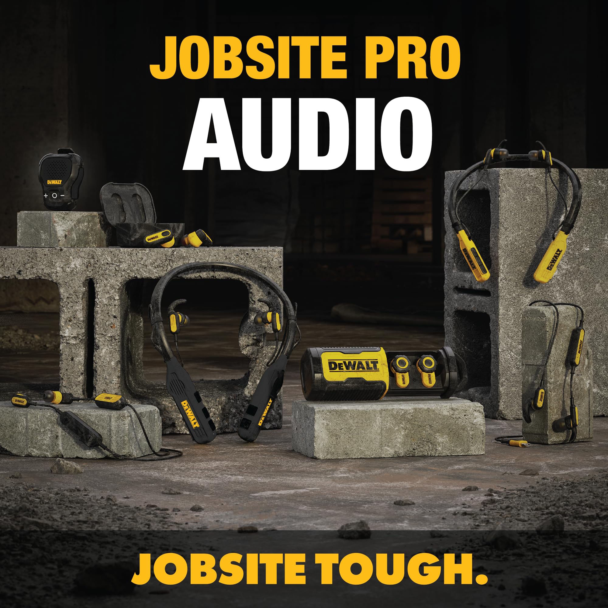 DEWALT Heavy Duty Wearable Bluetooth Speaker Pro Max (New Model) Jobsite Clip-On Mini Speaker w/LED Work Light, IP56 Water Resistant, 12H Runtime, Built-in Mic & Multi-Speaker Link