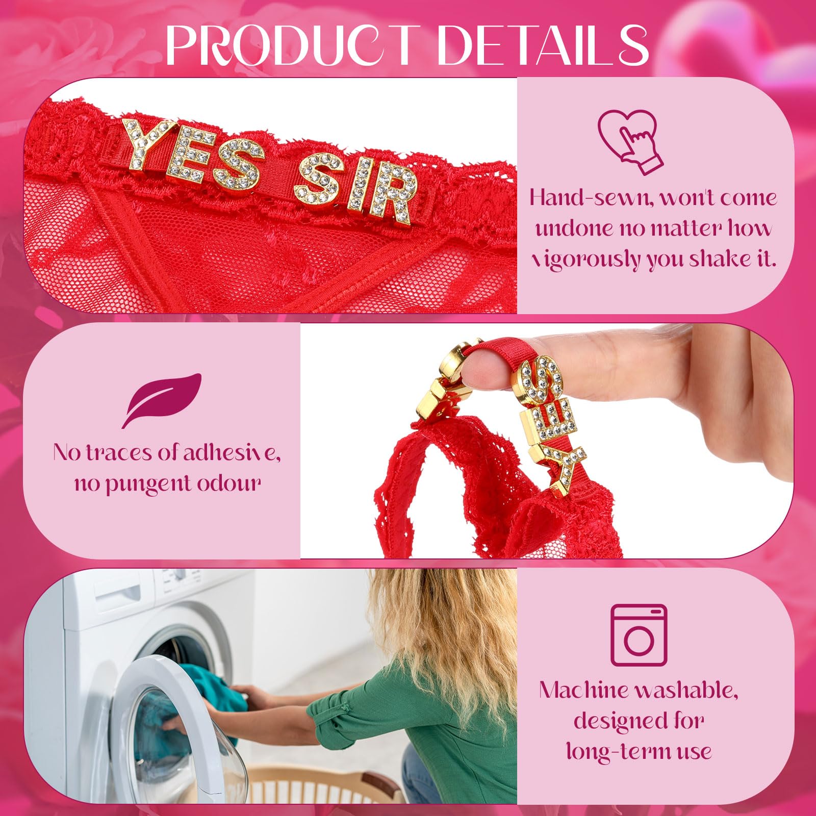4 Pcs Custom Thongs Personalized Thong with Rhinestone Letters Sexy Lace Panties with Bag Wedding Gift for Couple