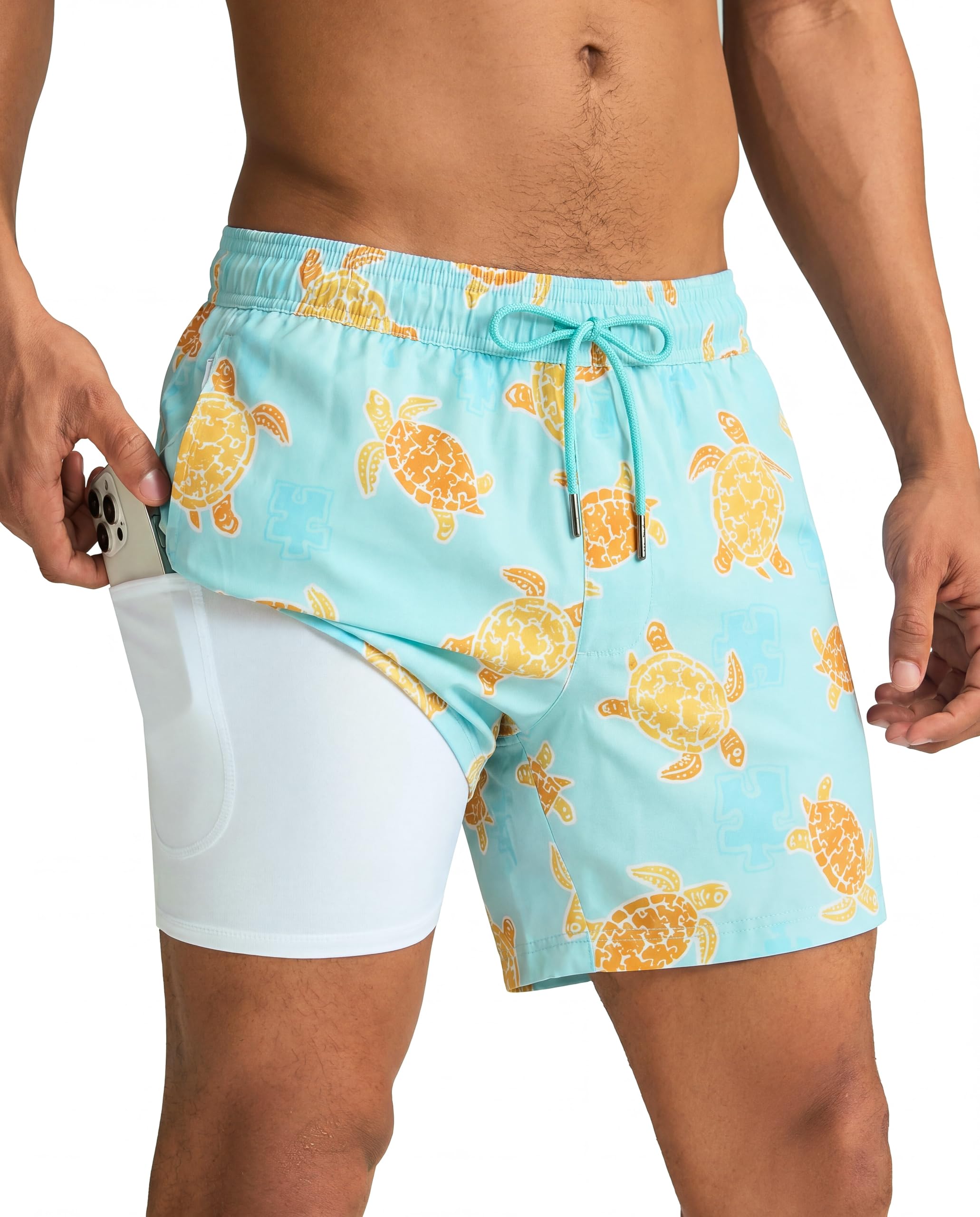 maamgic Mens Swim Trunks with Compression Liner 5 Inch, Quick Dry Bathing Suit with Zipper Pockets, No-Chafing Swim Shorts