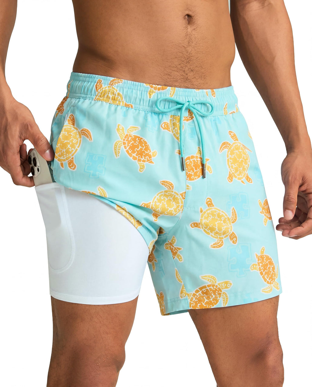 maamgic Mens Swim Trunks with Compression Liner 5 Inch, Quick Dry Bathing Suit with Zipper Pockets, No-Chafing Swim Shorts