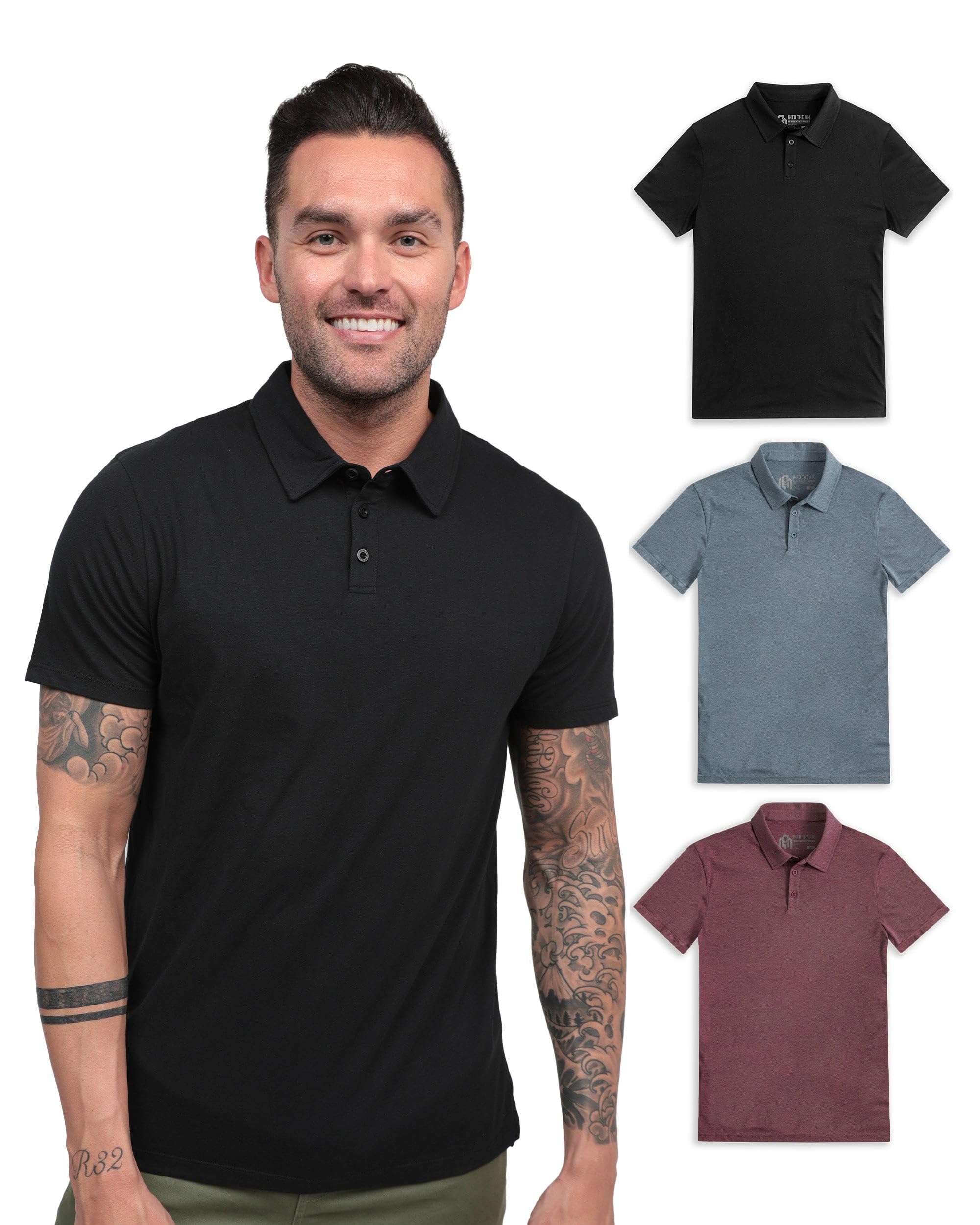INTO THE AM Polo Shirts for Men - Soft Cotton Slim Fit Short Sleeve Collared Shirt Men S - 4XL Fitted Polos