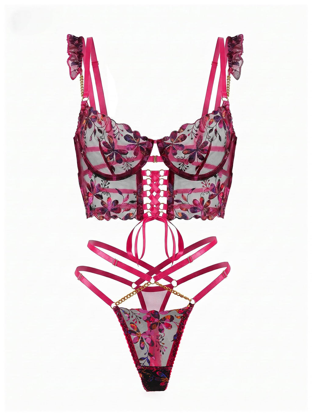 HELLOLAGIRL Women Lingerie Set with Matching Bra and Panty 2 Piece Lace Teddy Babydoll