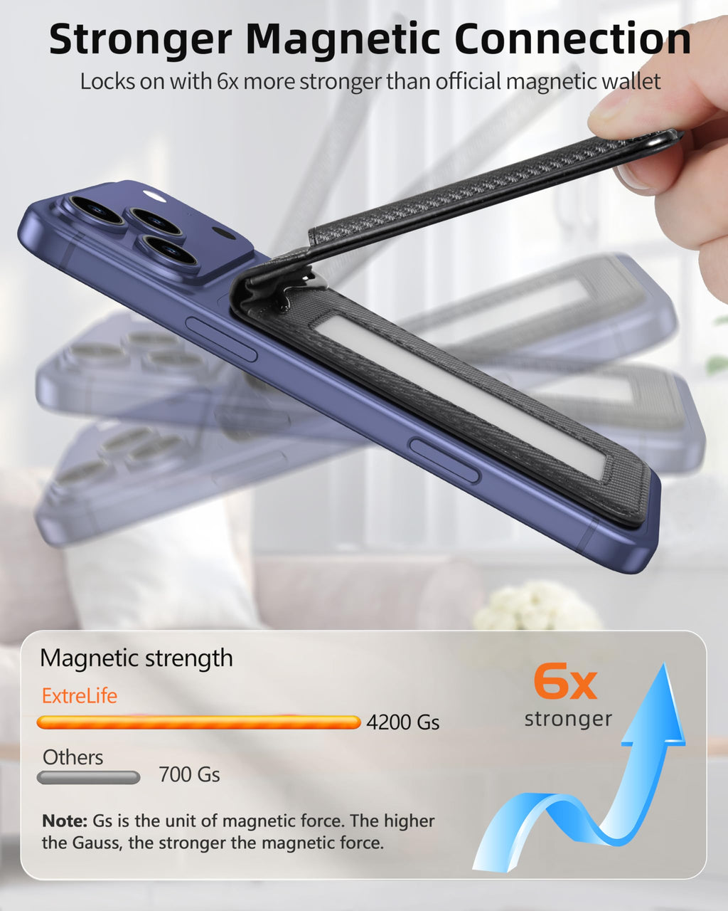 ExtreLife For Magsafe Wallet with Money Clip, Strongest Magnetic Wallet for iPhone 17/16/15/14/13/12 Series, Adjustable Stand, ID Window, 5 Card Holder, RFID Blocking, Not for 13/12 Mini, Black