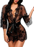 Avidlove Women's Lace Kimono Robe Babydoll Lingerie Mesh Nightgown S-5XL | Sexy Sheer Floral Lace Babydoll Lingerie Kimono Robe with Satin Waist Tie.Ideal for Honeymoon,Wedding Night & Boudoir Shoot