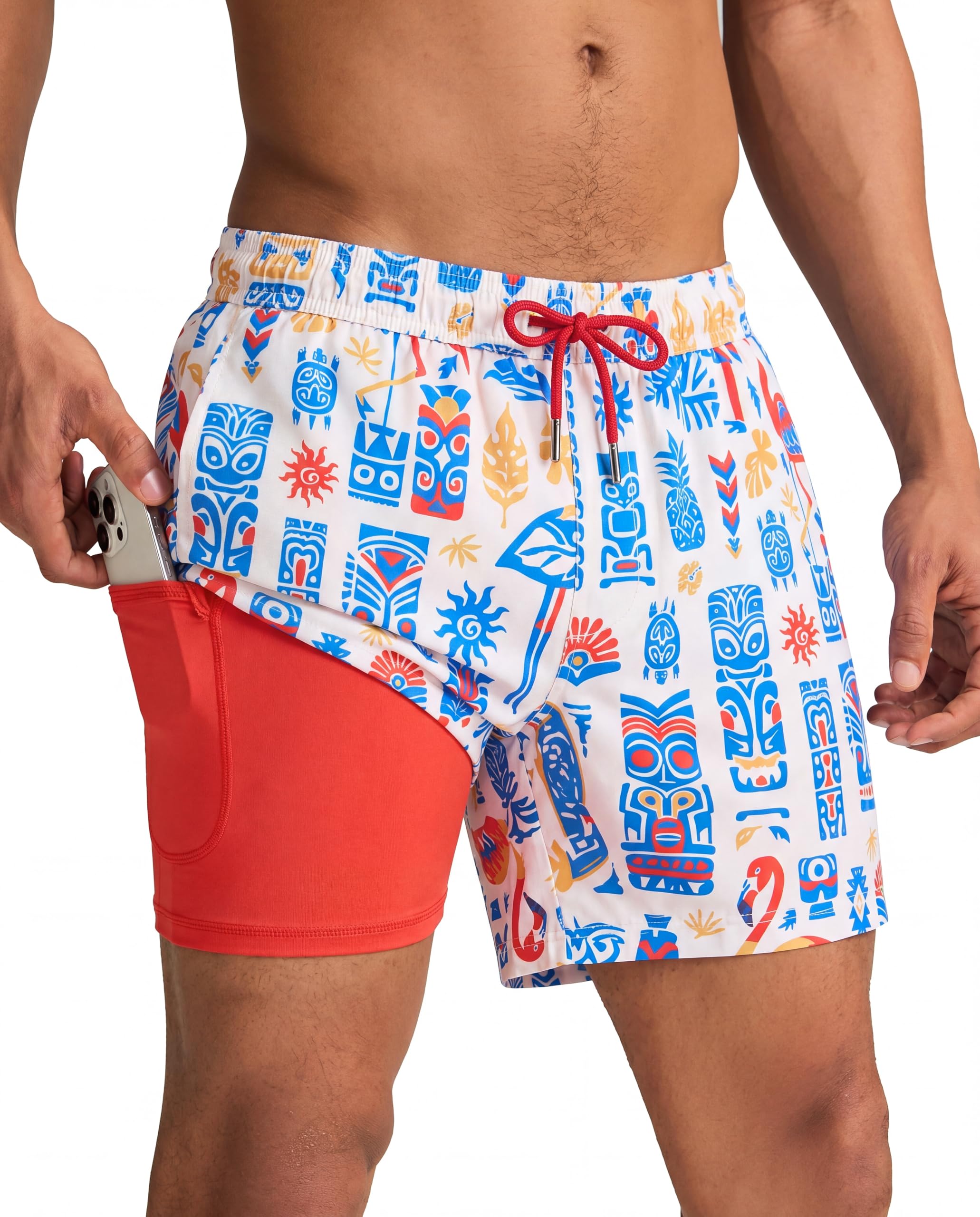 maamgic Mens Swim Trunks with Compression Liner 5 Inch, Quick Dry Bathing Suit with Zipper Pockets, No-Chafing Swim Shorts