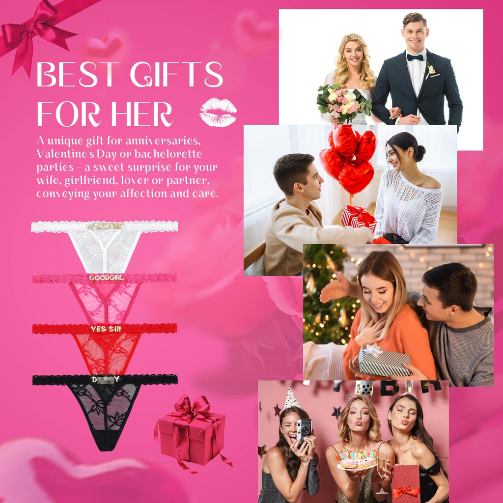 4 Pcs Custom Thongs Personalized Thong with Rhinestone Letters Sexy Lace Panties with Bag Wedding Gift for Couple